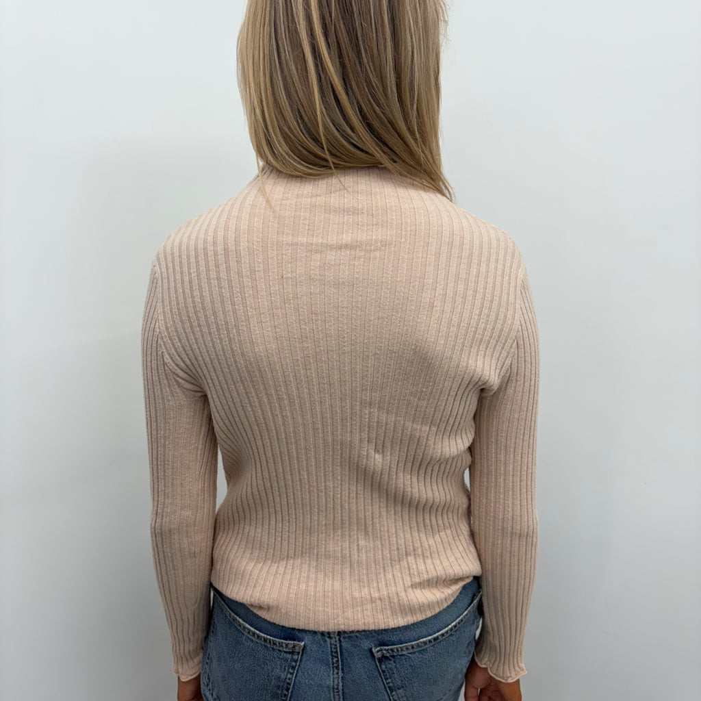 Beige Ribbed Henley Knit