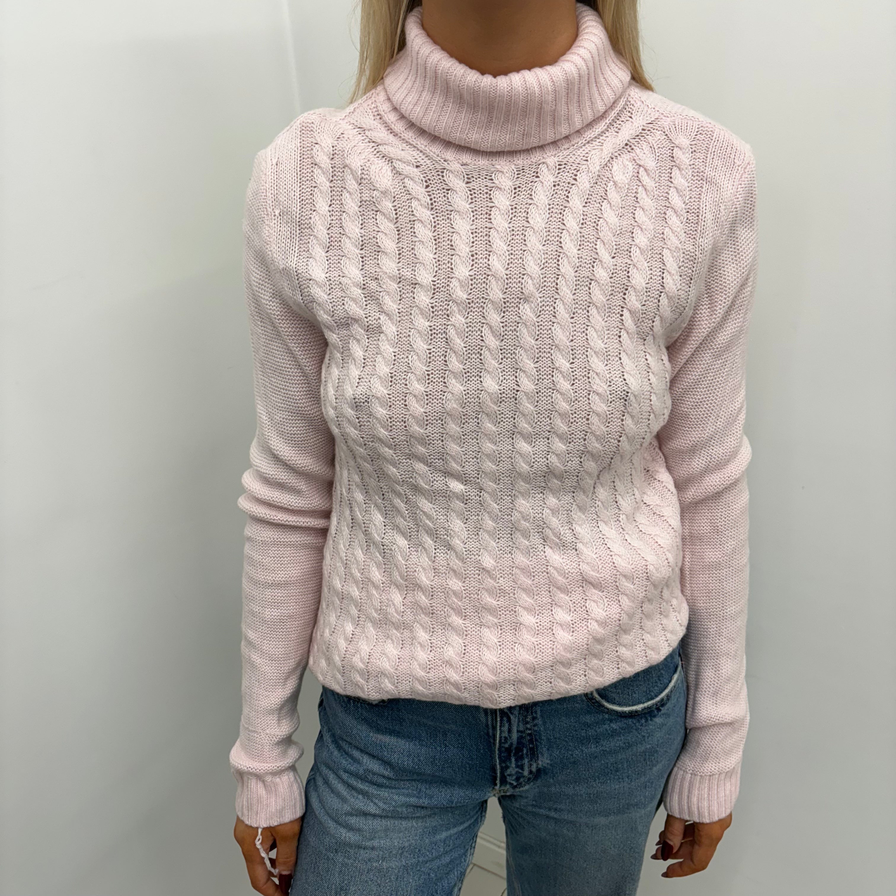 Light Pink Cable Knit Turtleneck