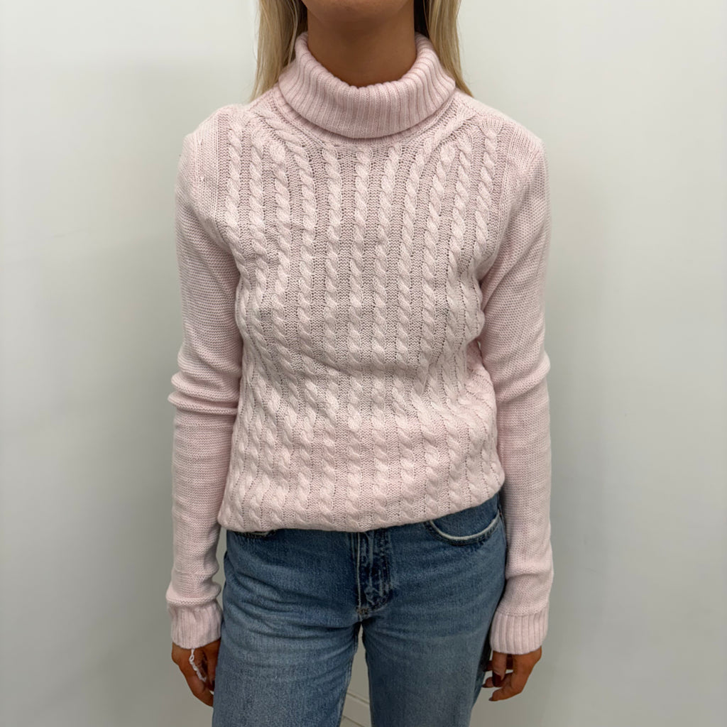 Light Pink Cable Knit Turtleneck