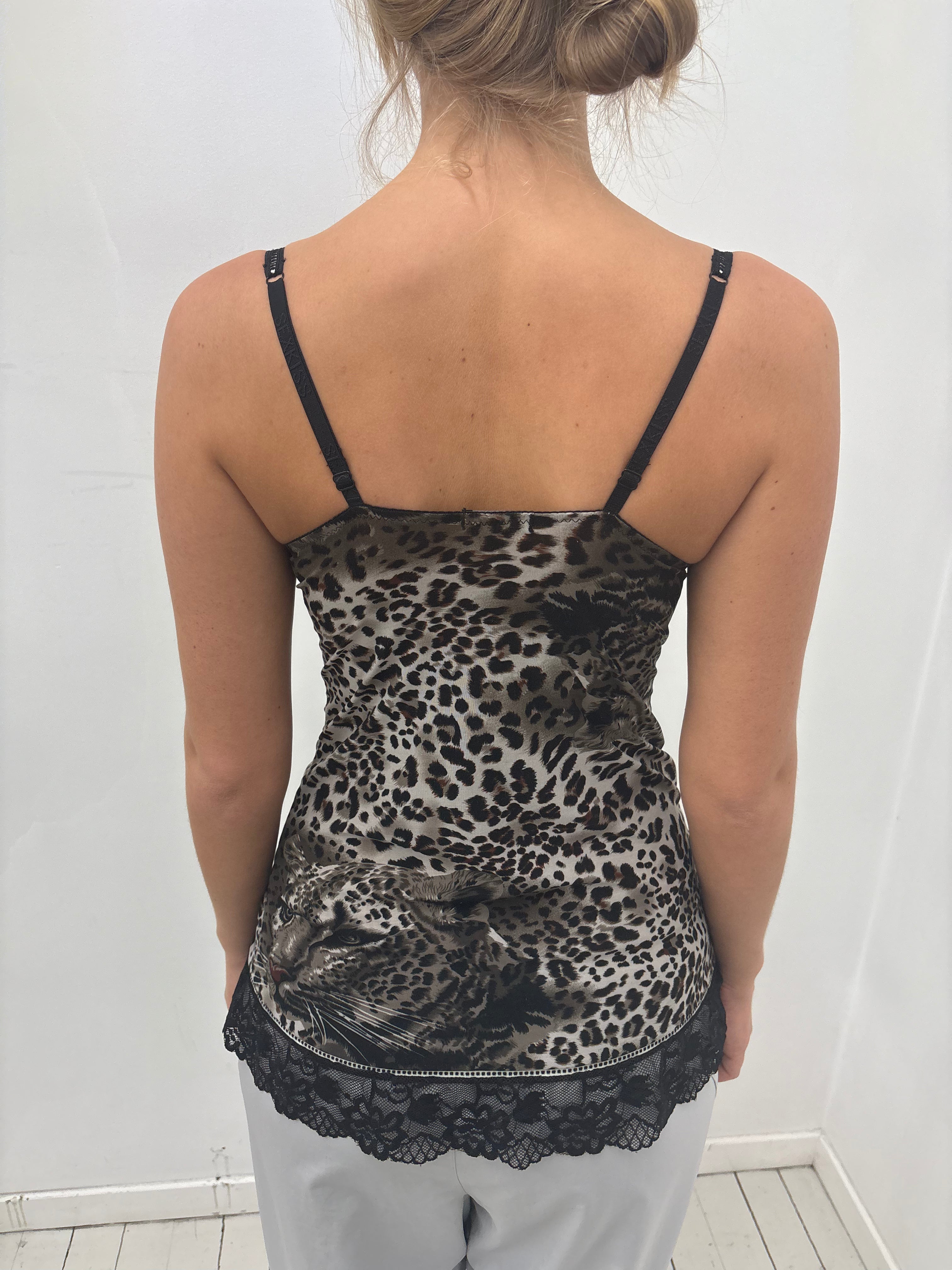 Leopard Print Lace Trim Cami Top