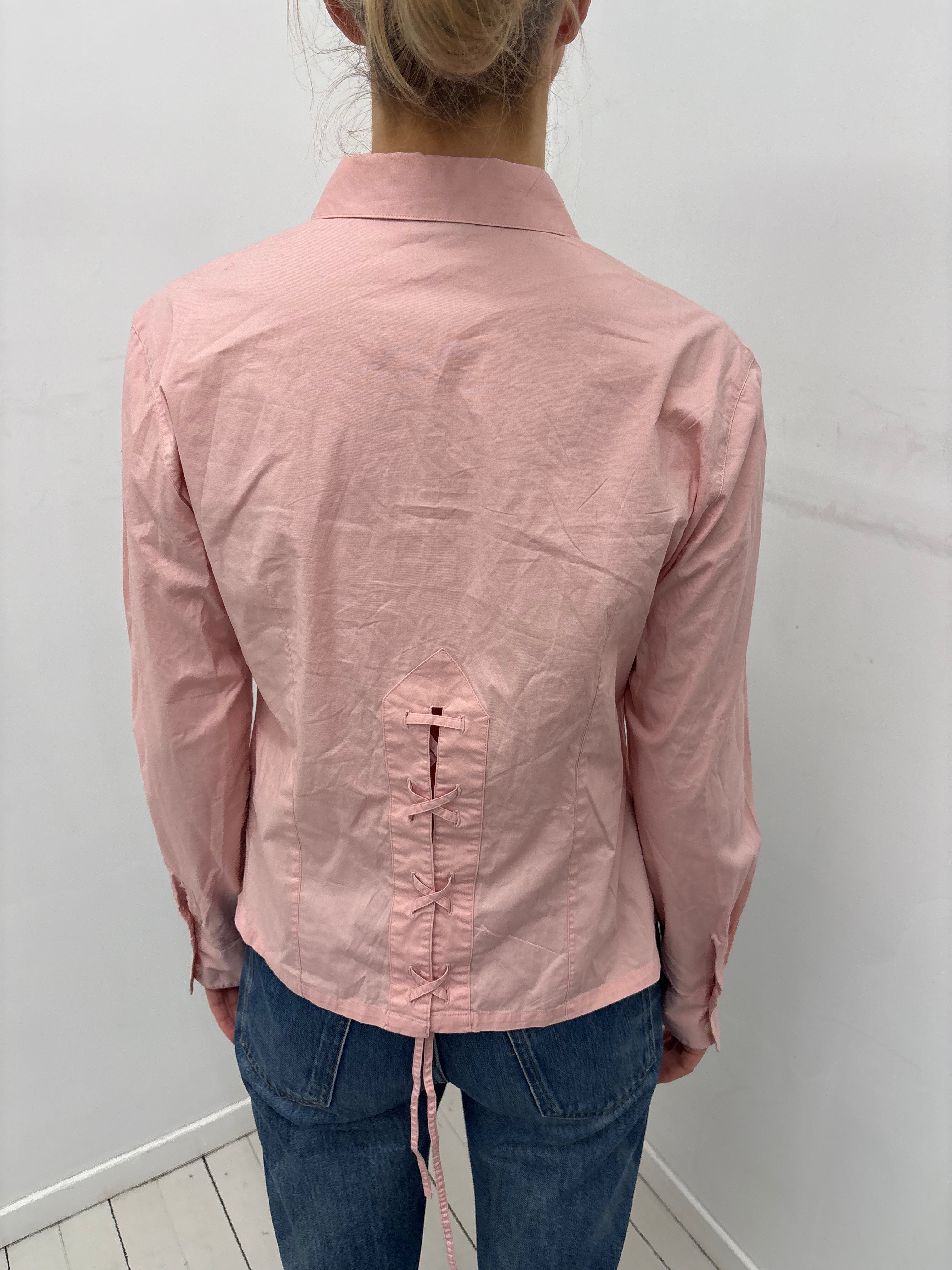Y2K Baby Pink Lace-Up Back Shirt