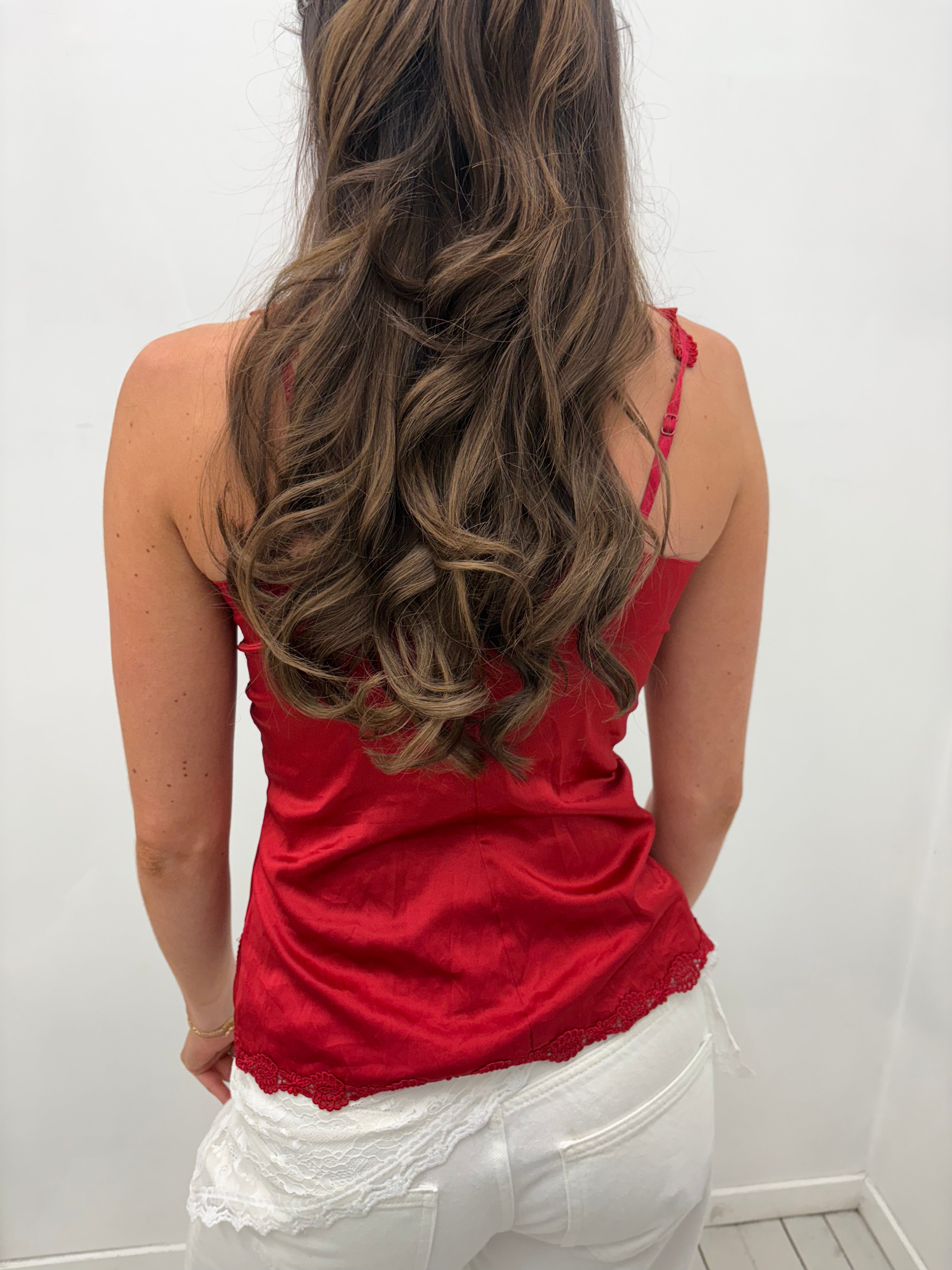 Red Satin Lace Y2K Camisole Top