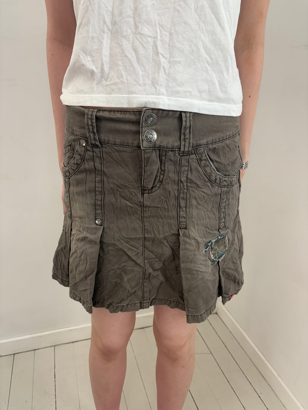 Khaki Utility Cargo Mini Skirt with Pockets