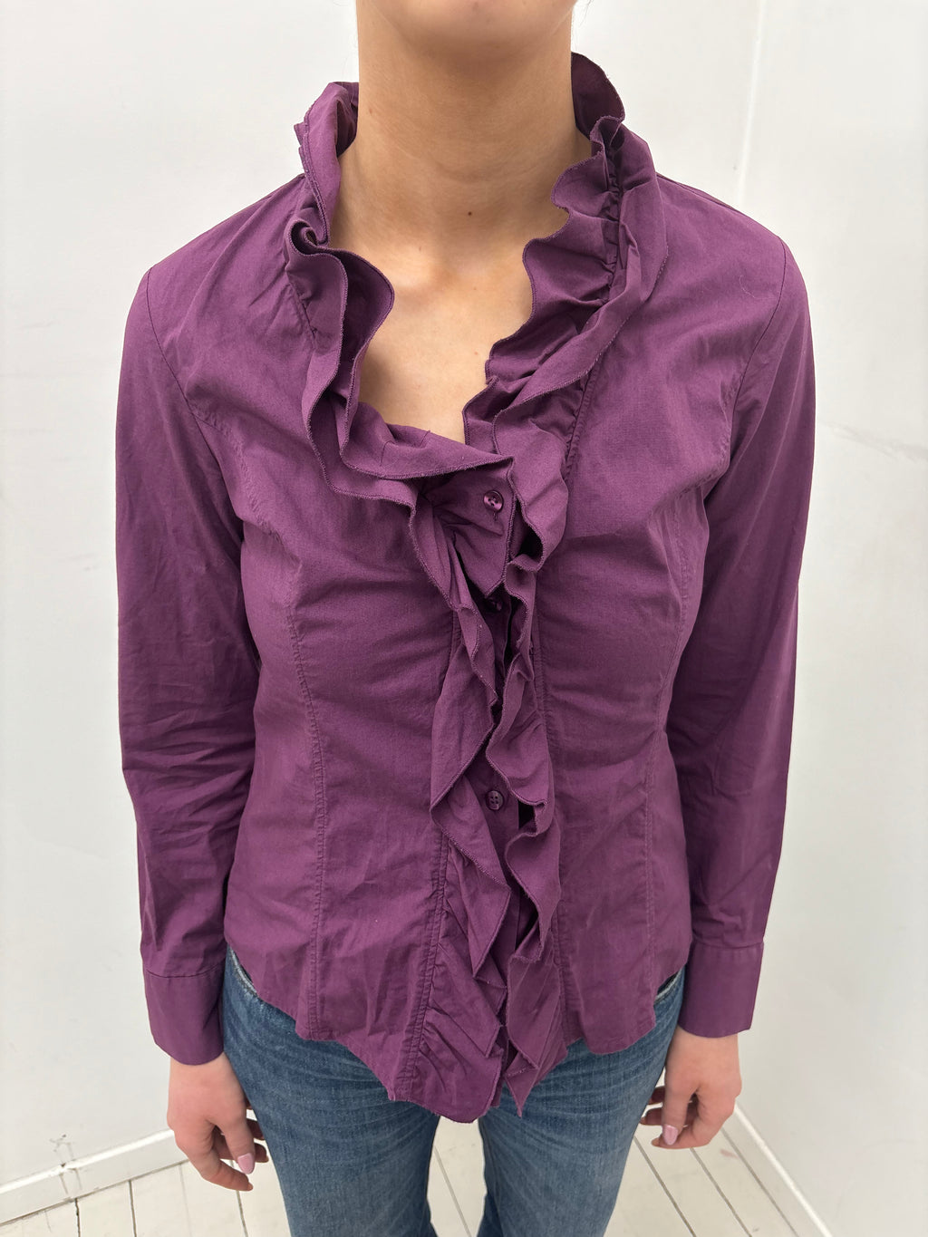Y2K Plum Ruffle Button-Up