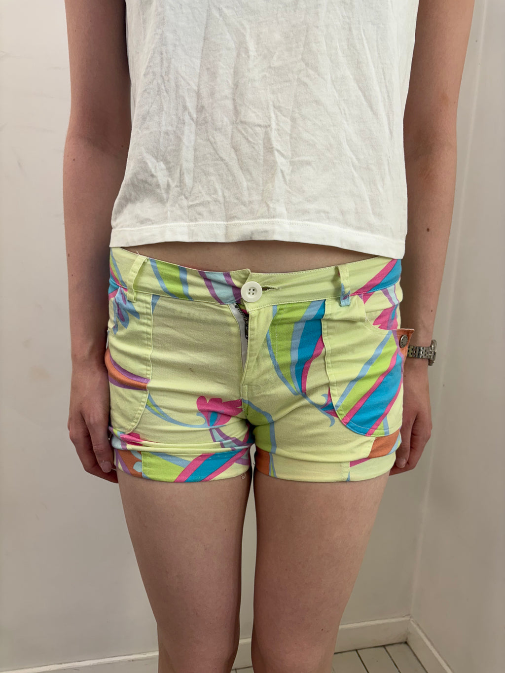 Pastel Abstract Print Y2K Denim Shorts
