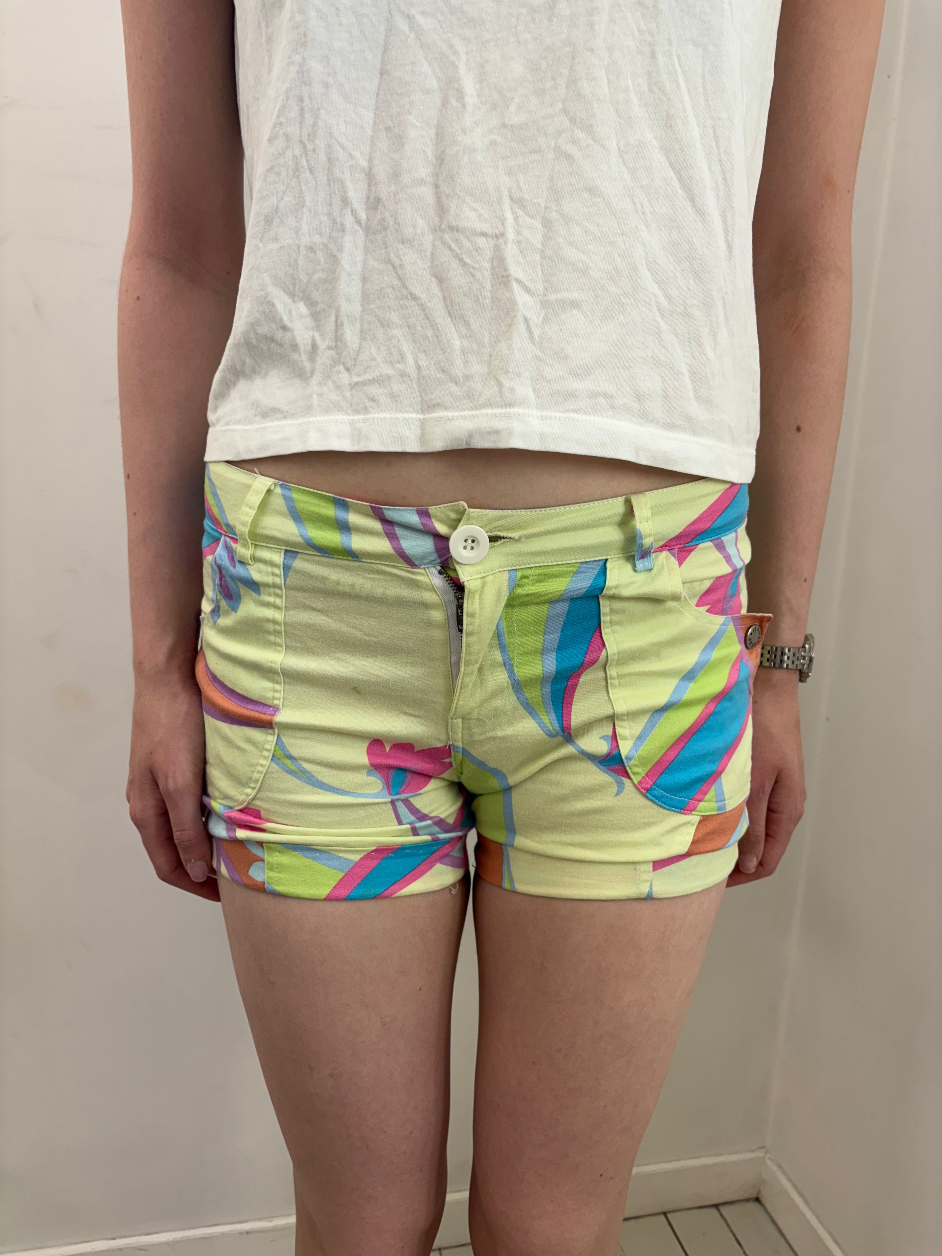 Pastel Abstract Print Y2K Denim Shorts