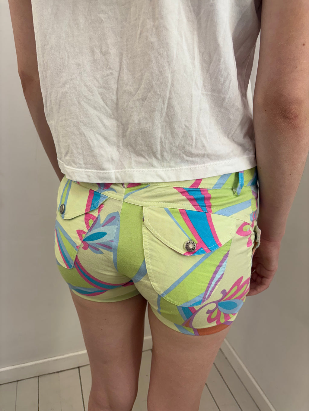 Pastel Abstract Print Y2K Denim Shorts