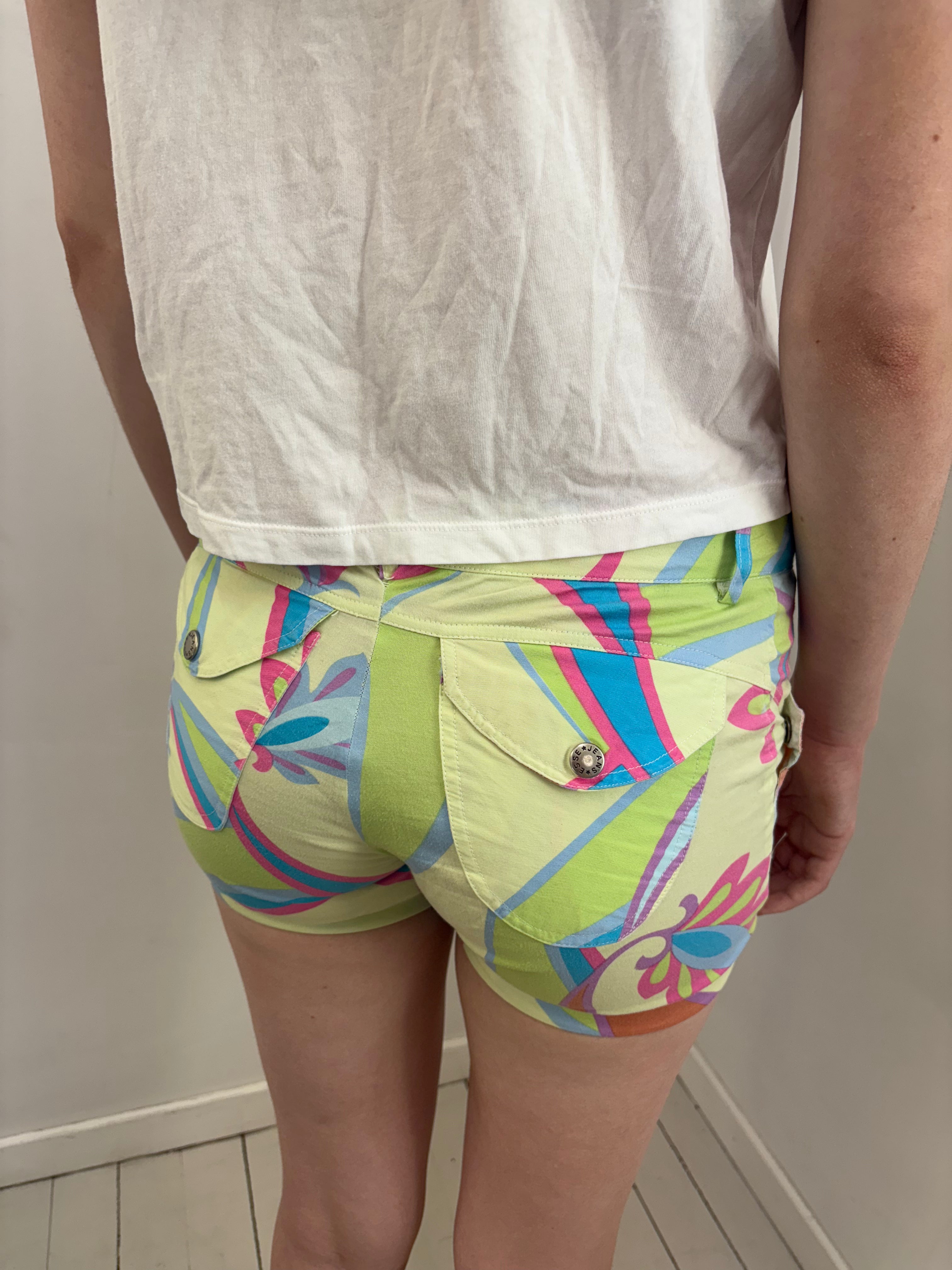 Pastel Abstract Print Y2K Denim Shorts