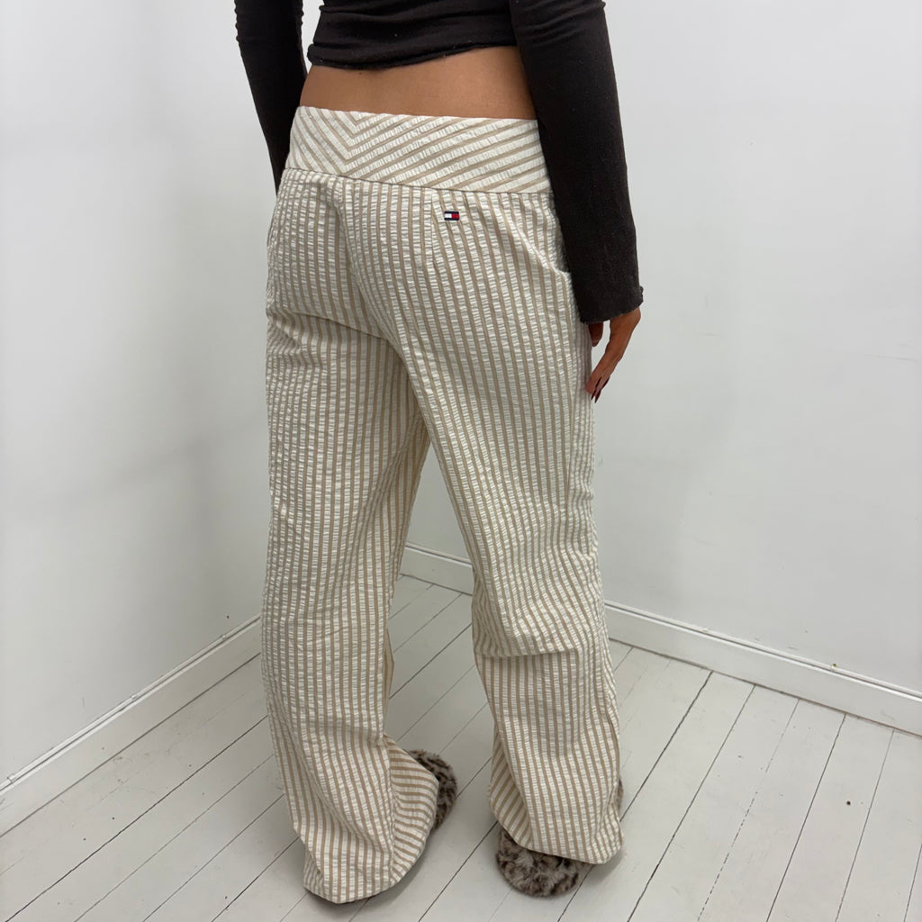 Beige Striped Low-Rise Pants