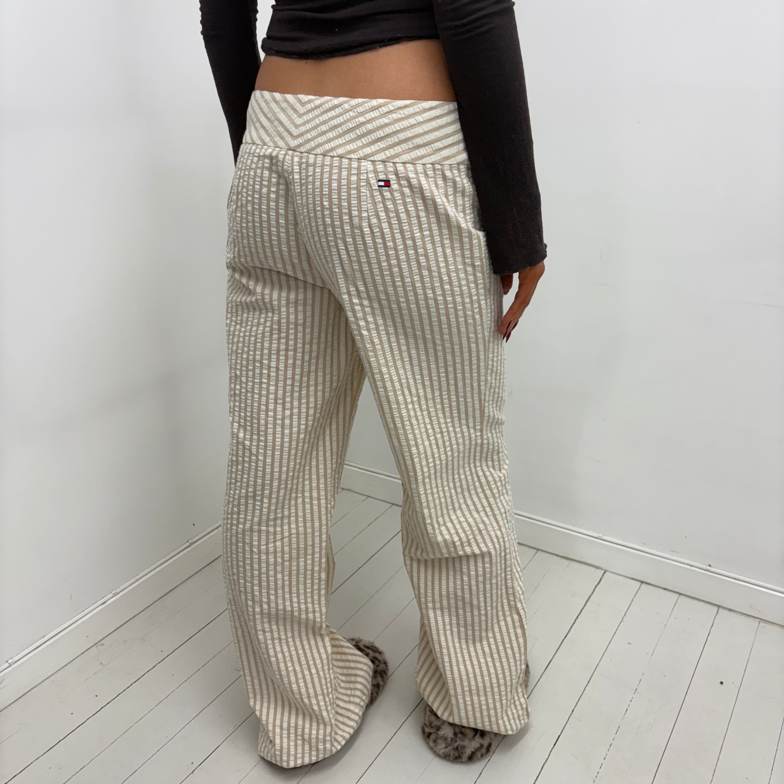 Beige Striped Low-Rise Pants