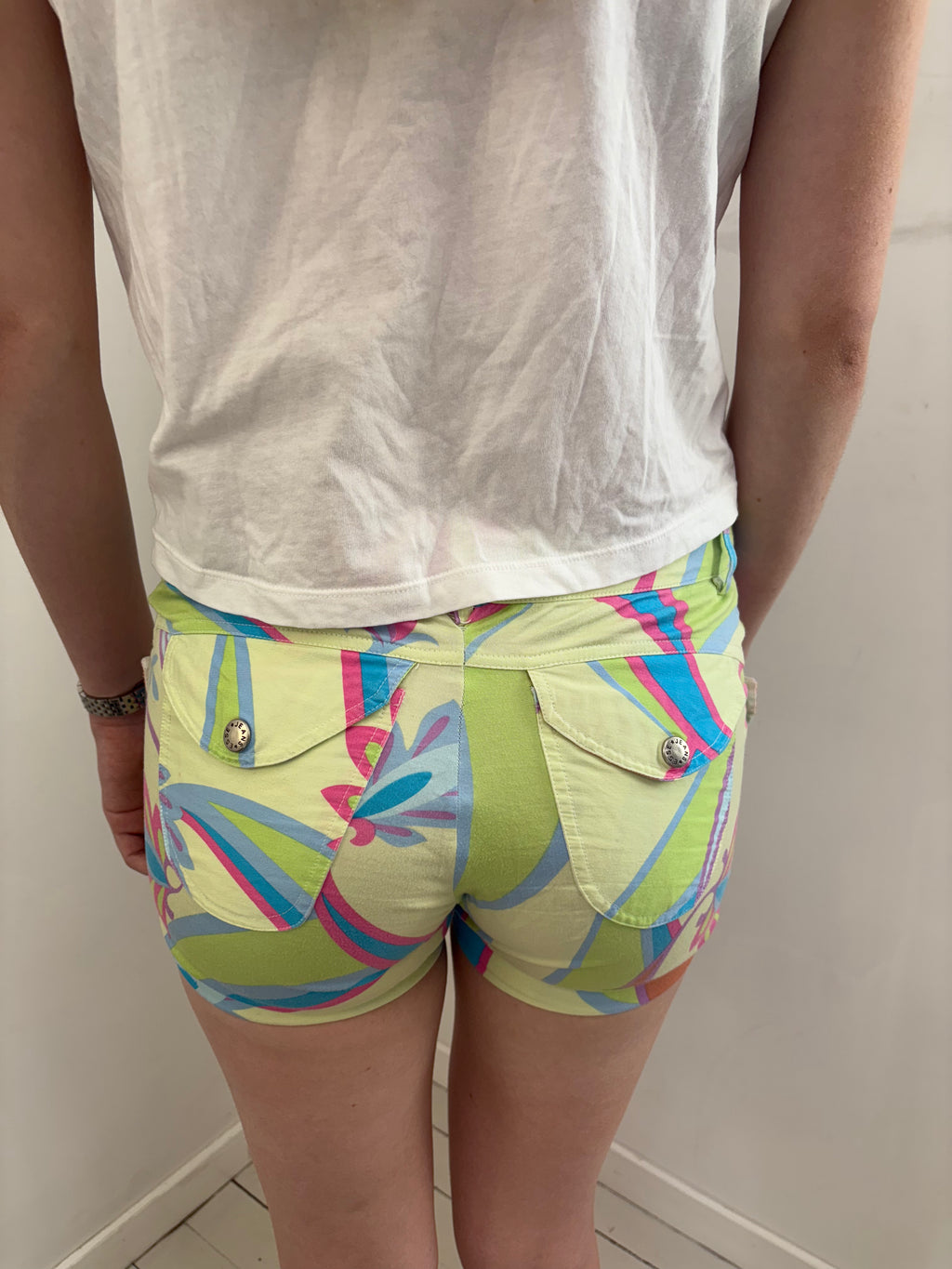 Pastel Abstract Print Y2K Denim Shorts