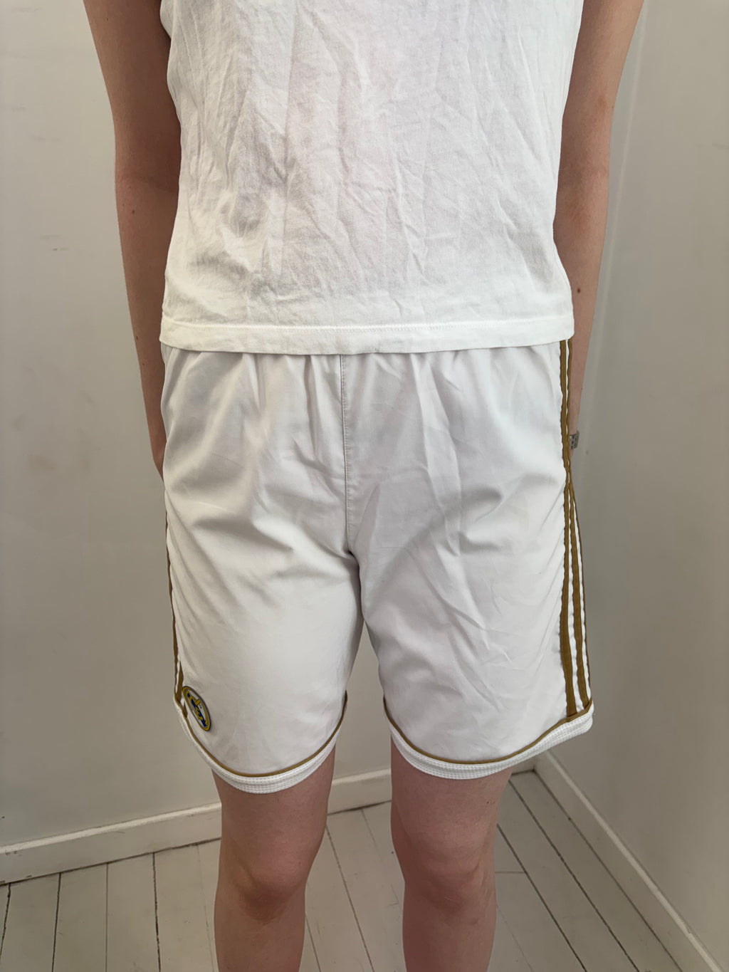 White Real Madrid Y2K Football Shorts