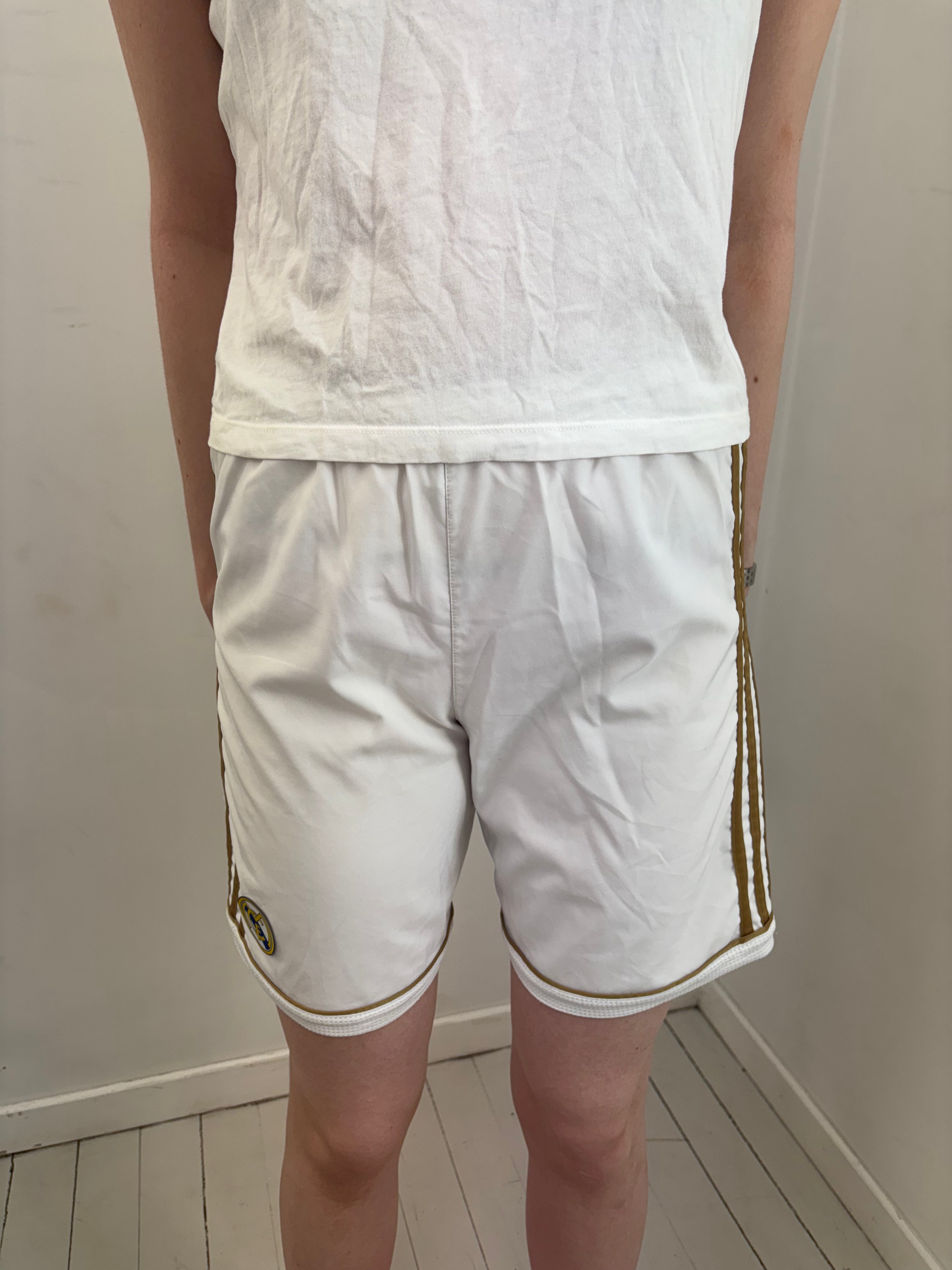 White Real Madrid Y2K Football Shorts