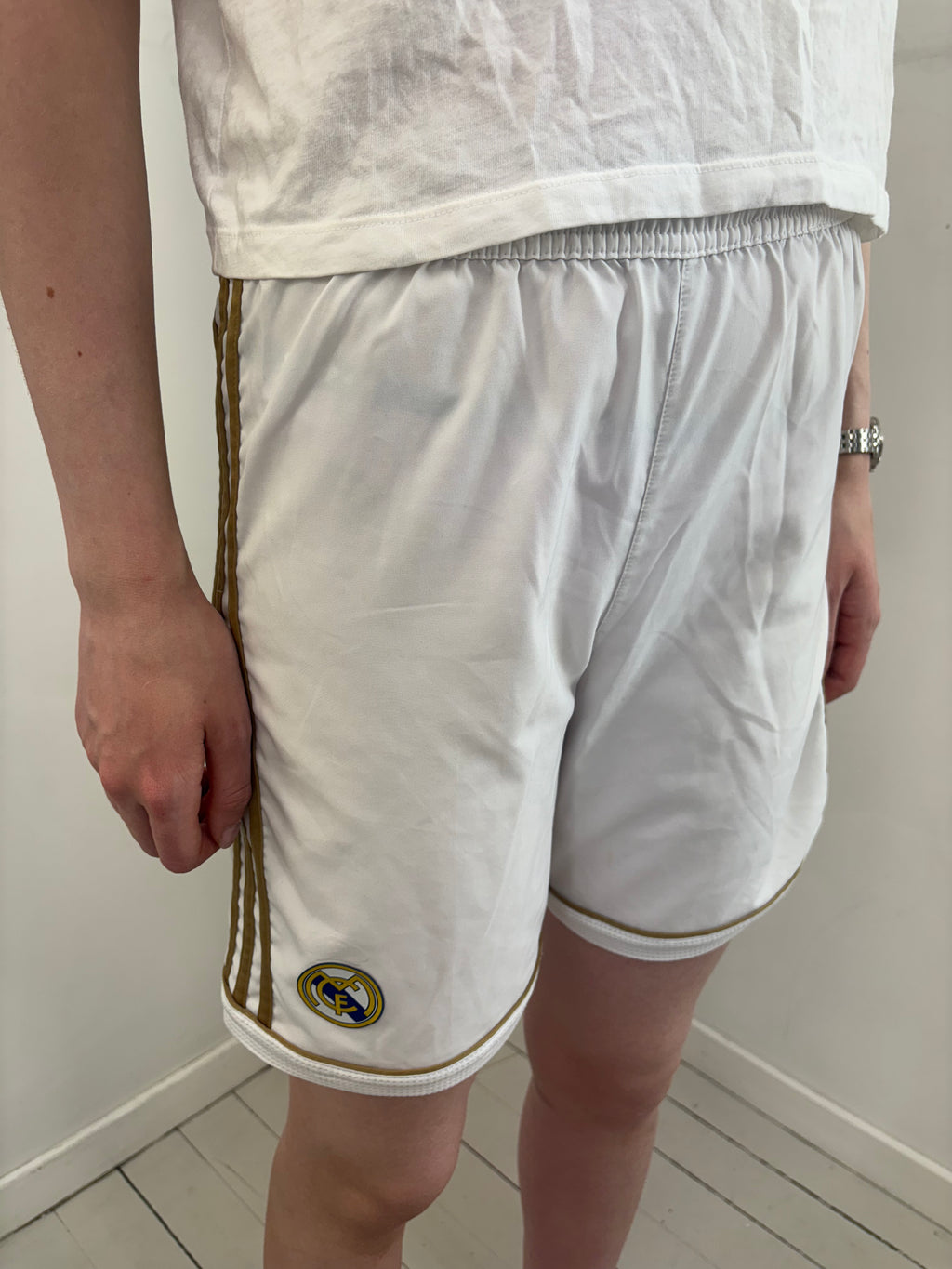 White Real Madrid Y2K Football Shorts