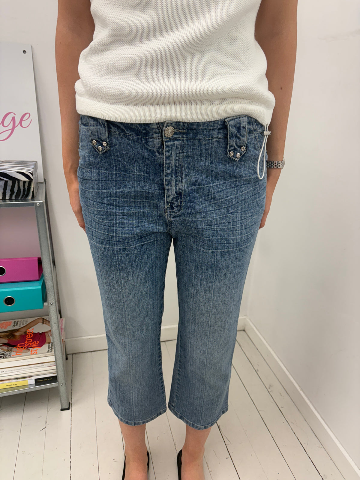 Blue Bootcut Denim Capris
