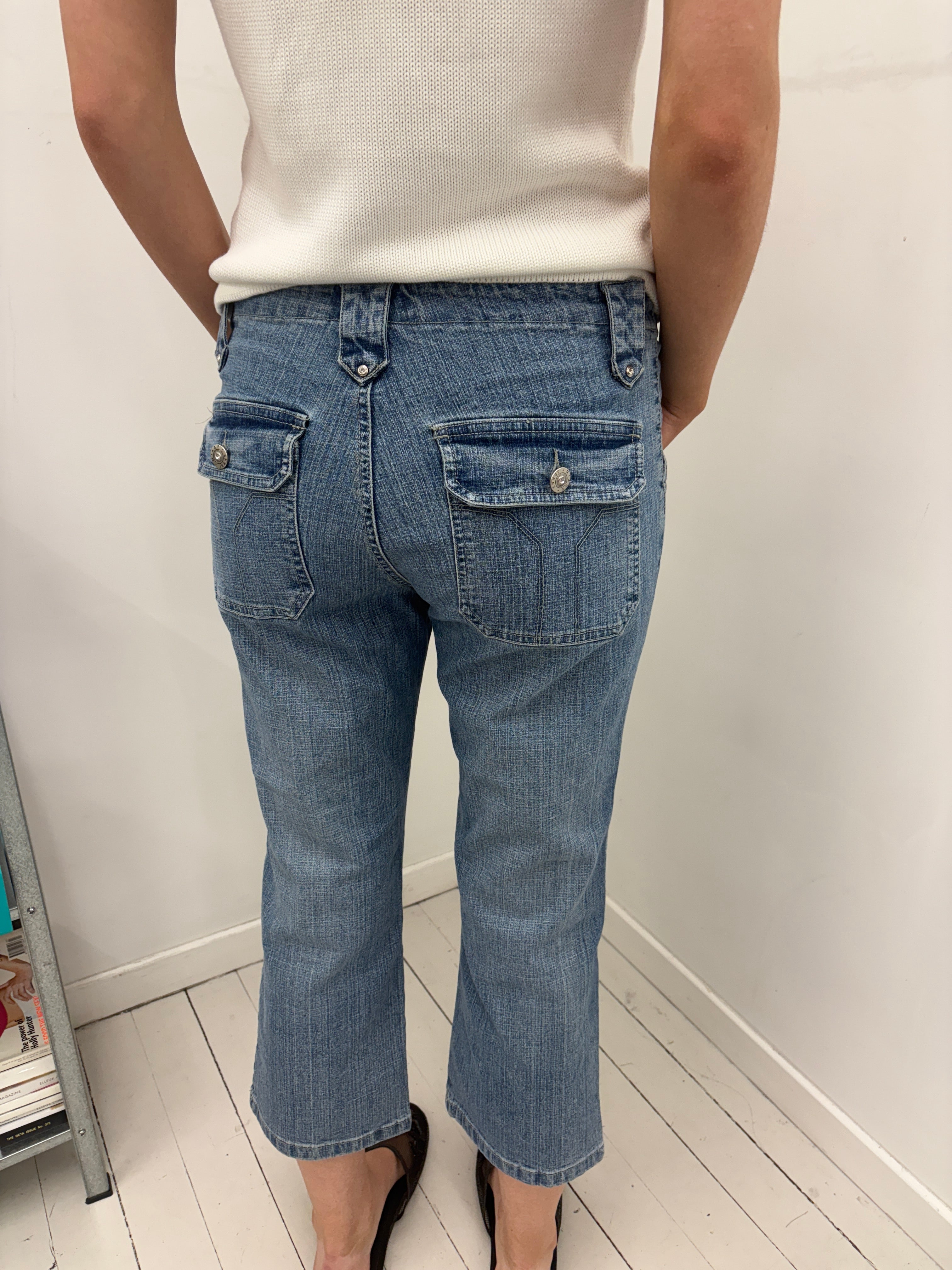 Blue Bootcut Denim Capris