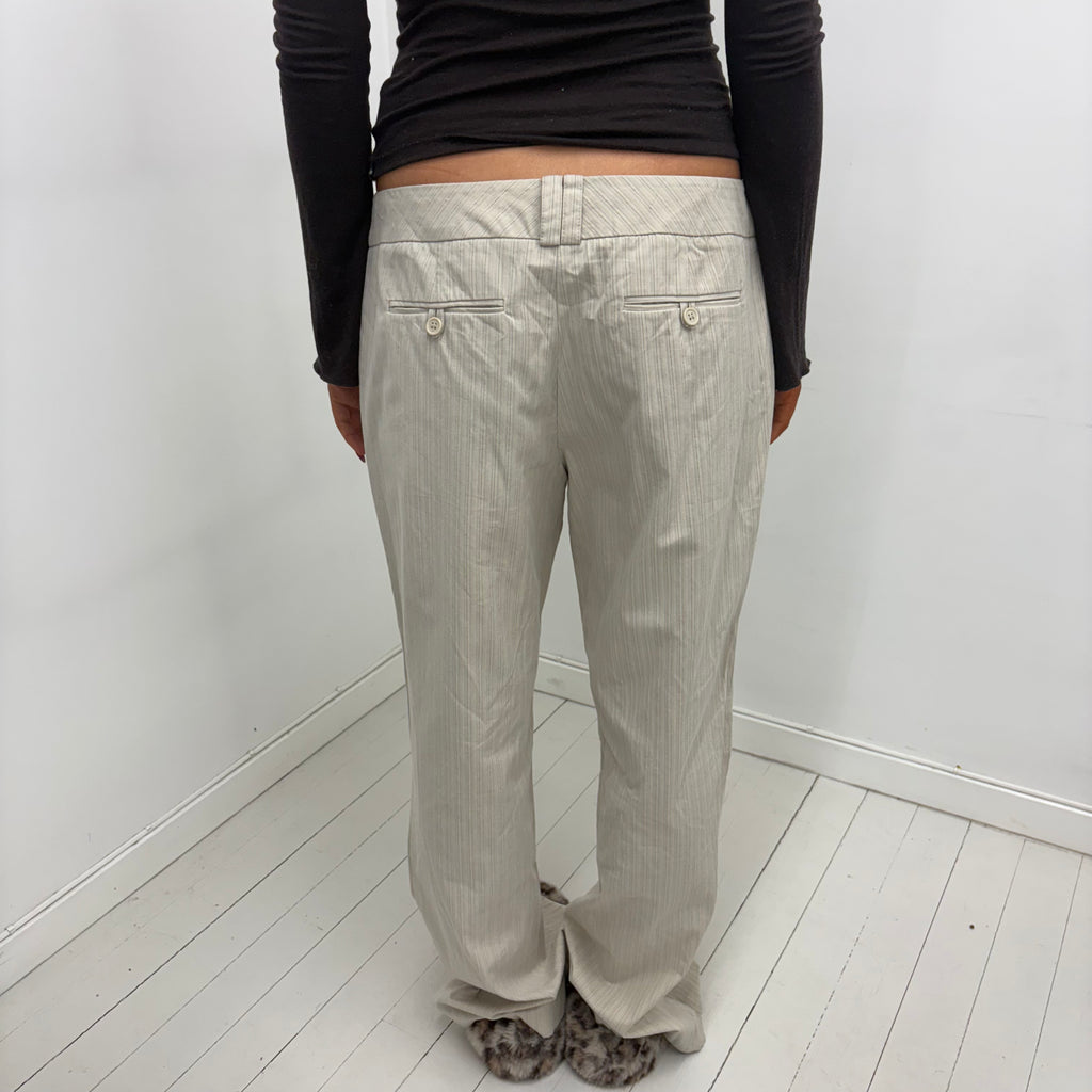 Cream Pinstripe Low-Rise Pants