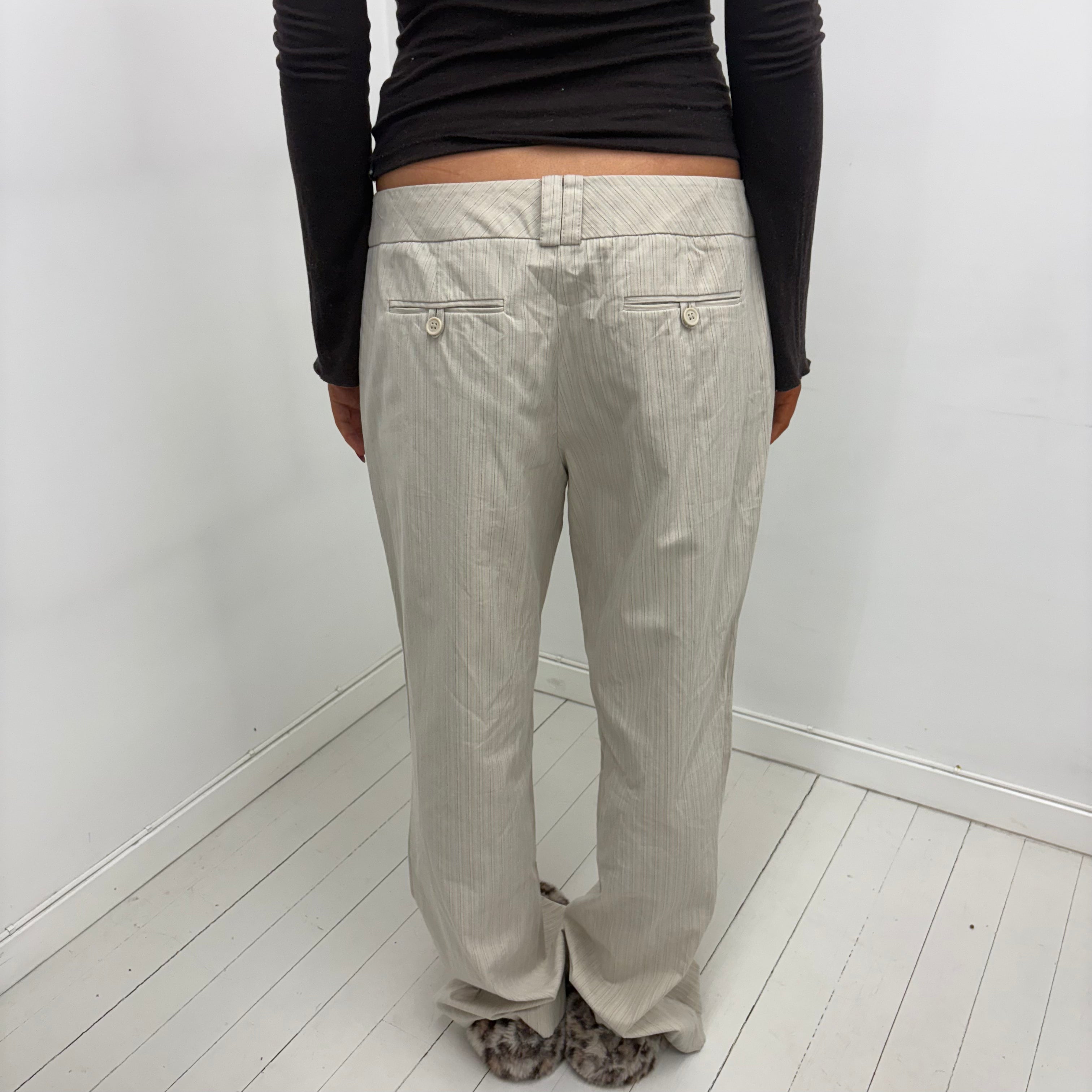 Cream Pinstripe Low-Rise Pants