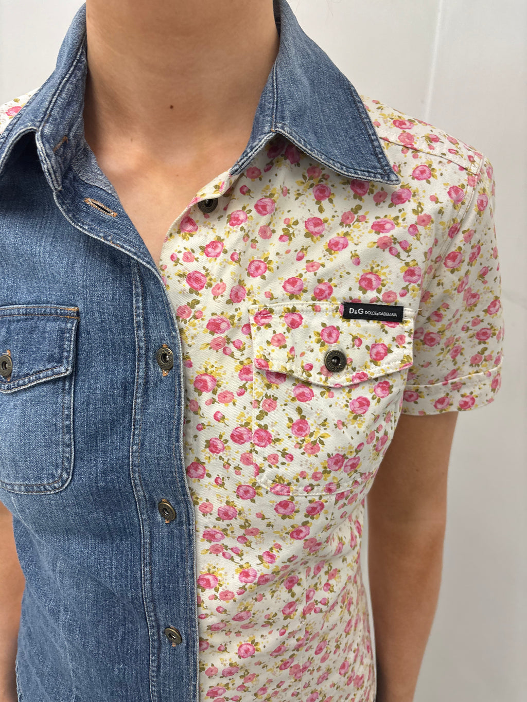 Dolce & Gabbana Y2K Patchwork Denim Floral Shirt