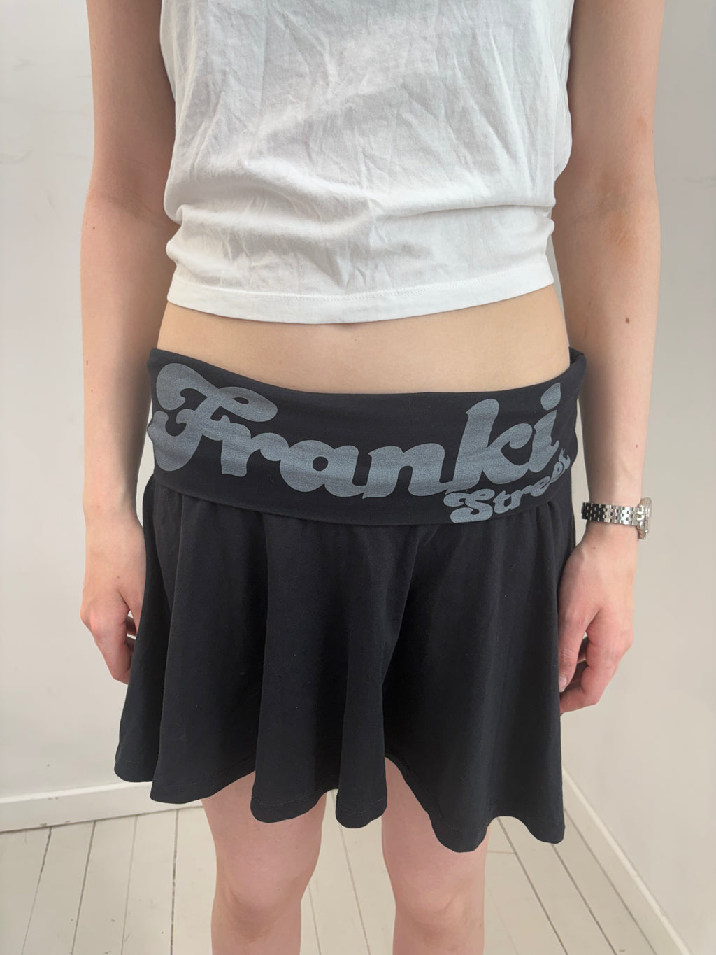 Black Foldover Flowy Mini Skirt Y2K