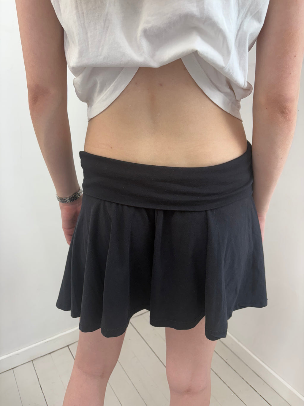 Black Foldover Flowy Mini Skirt Y2K