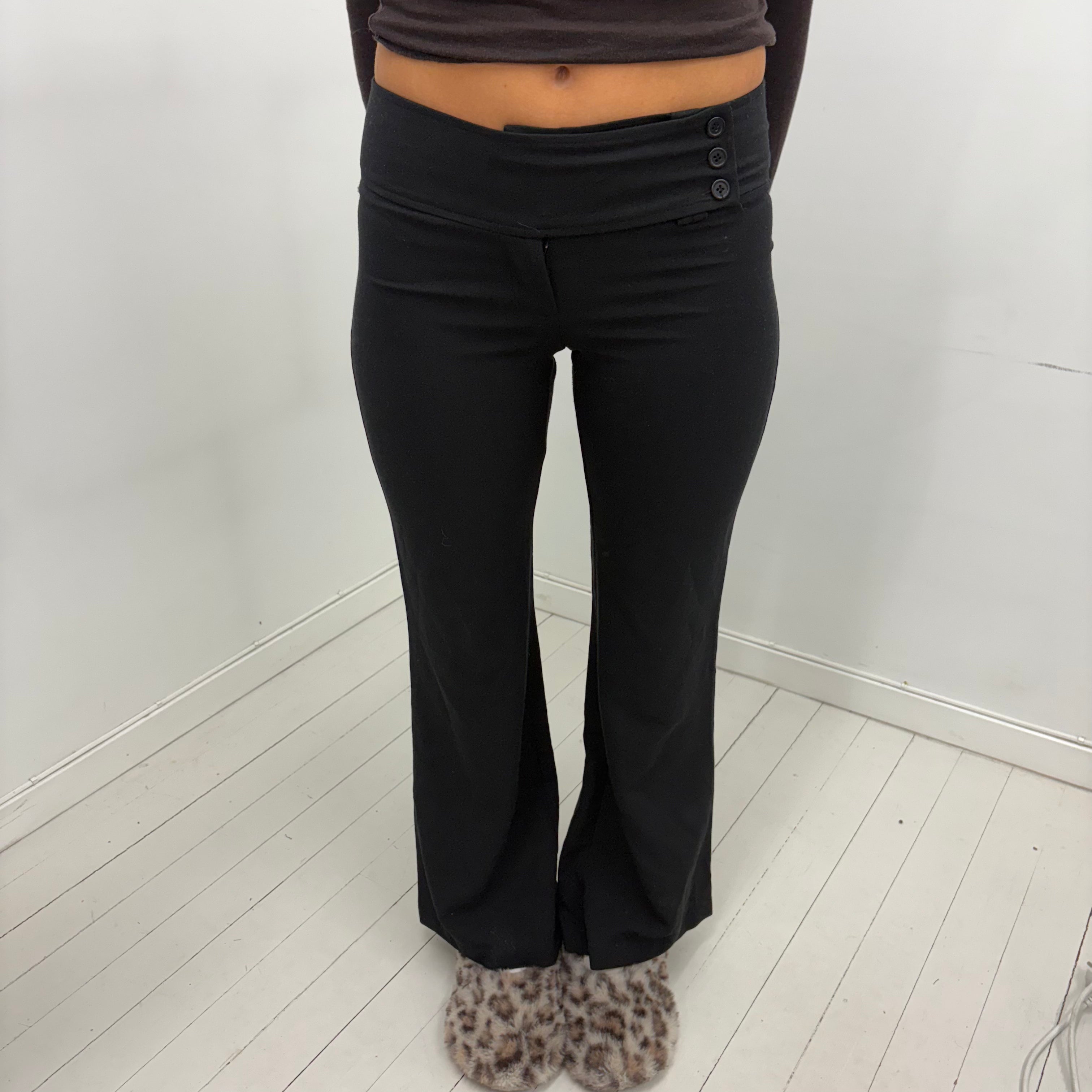 Black Fold-Over Low-Rise Pants