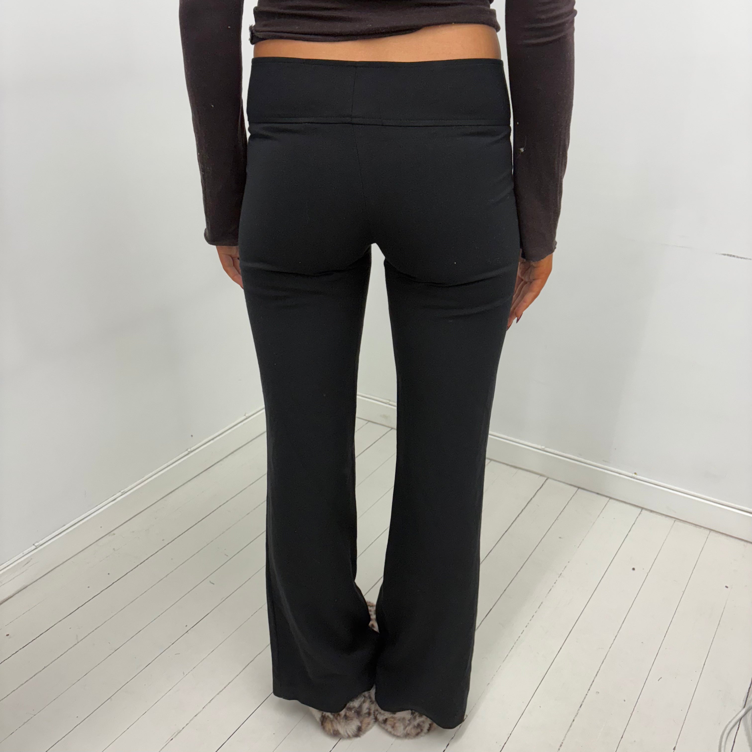 Black Fold-Over Low-Rise Pants