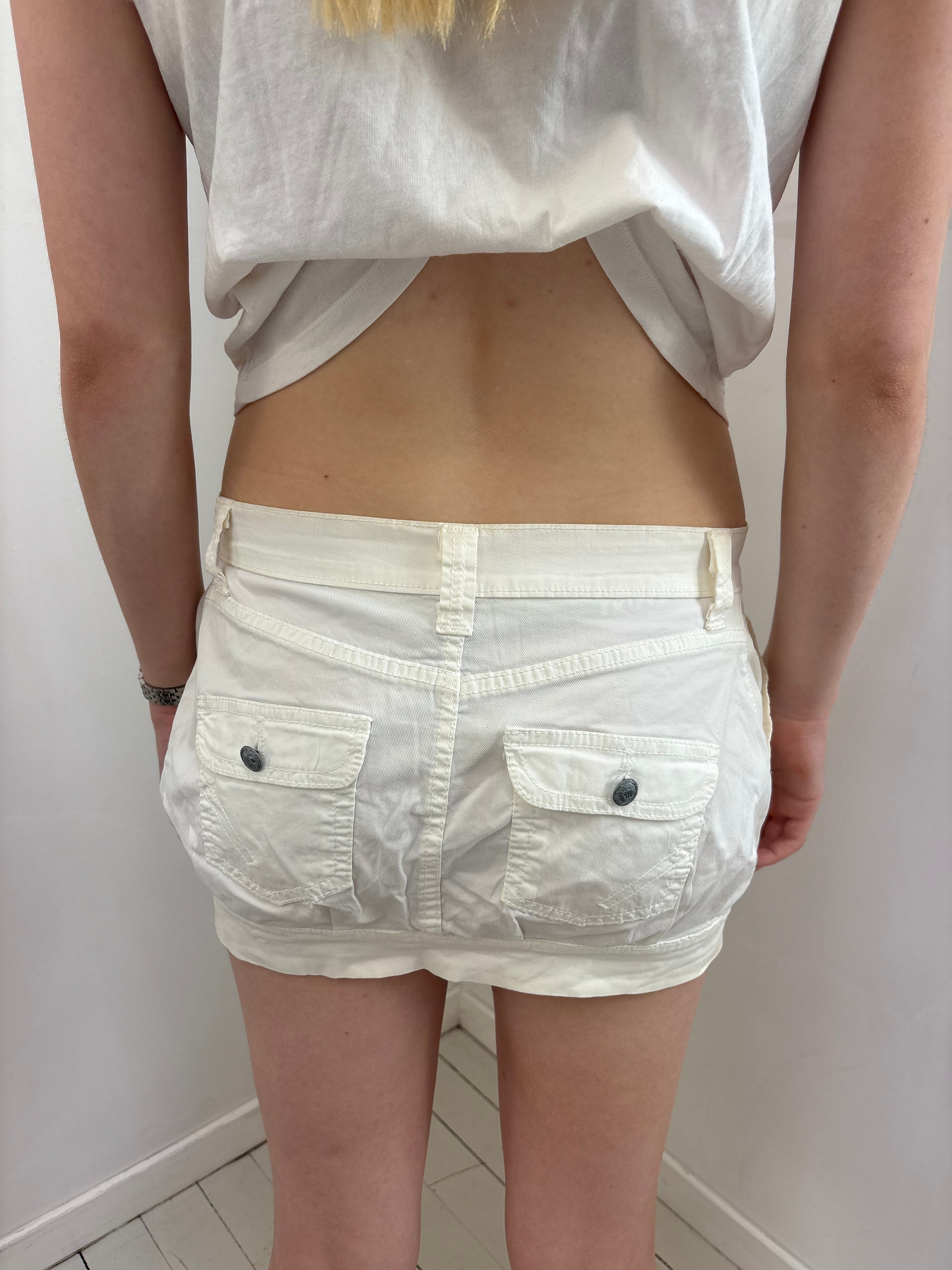 White Low-Rise Cargo Mini Skirt Y2K