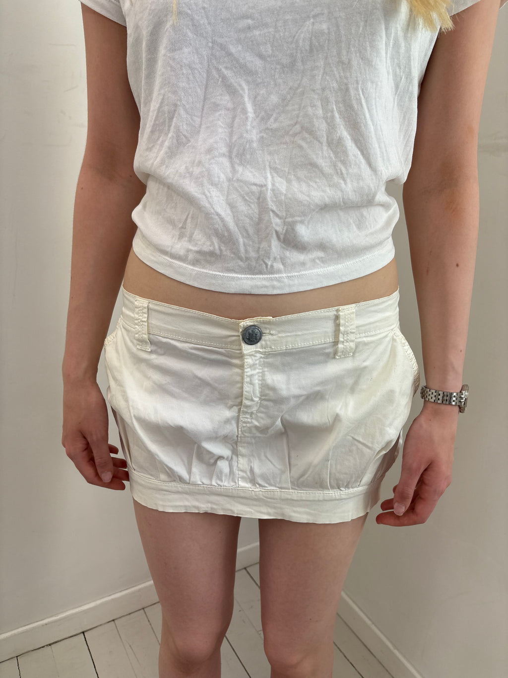 White Low-Rise Cargo Mini Skirt Y2K