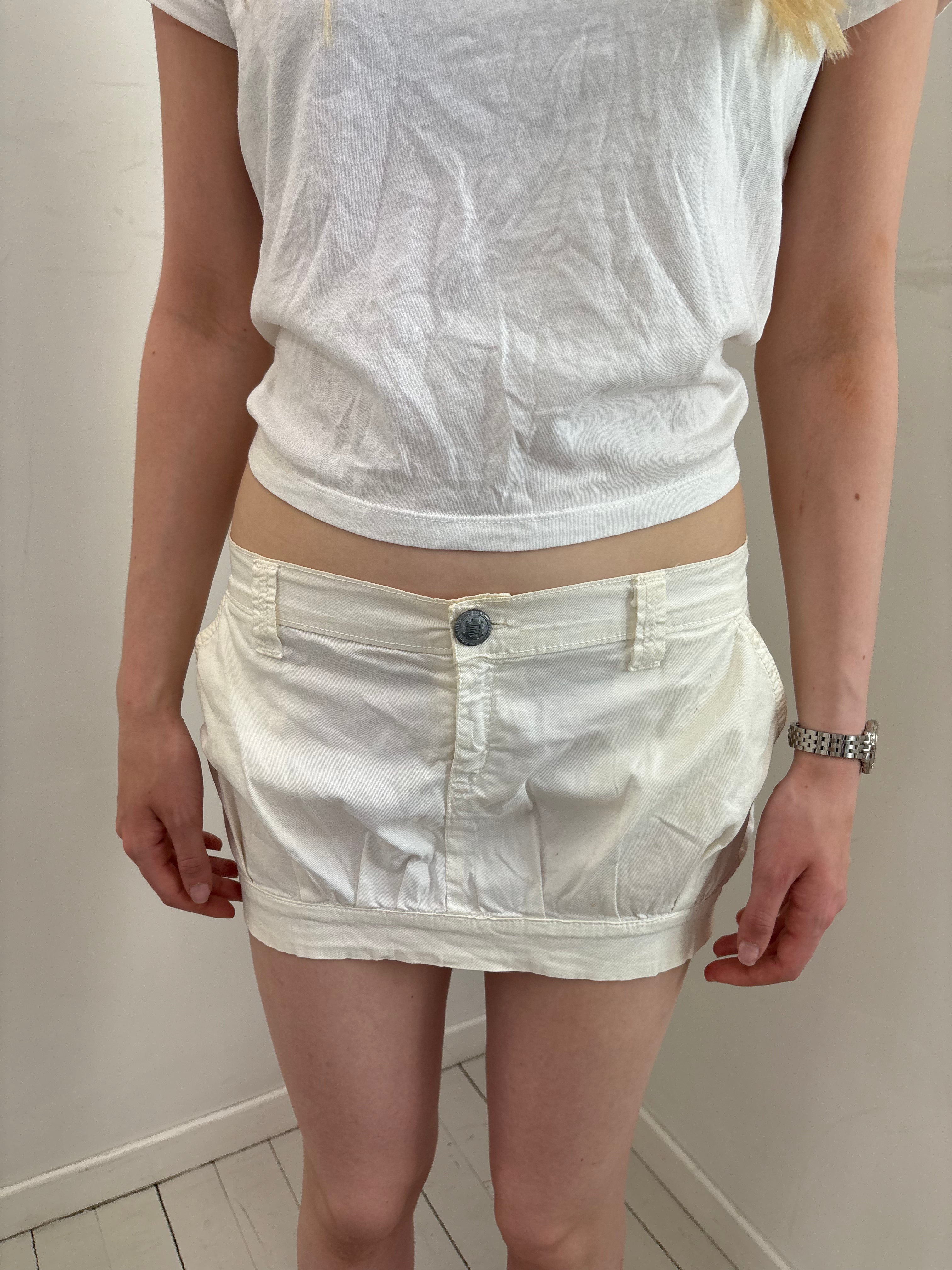 White Low-Rise Cargo Mini Skirt Y2K
