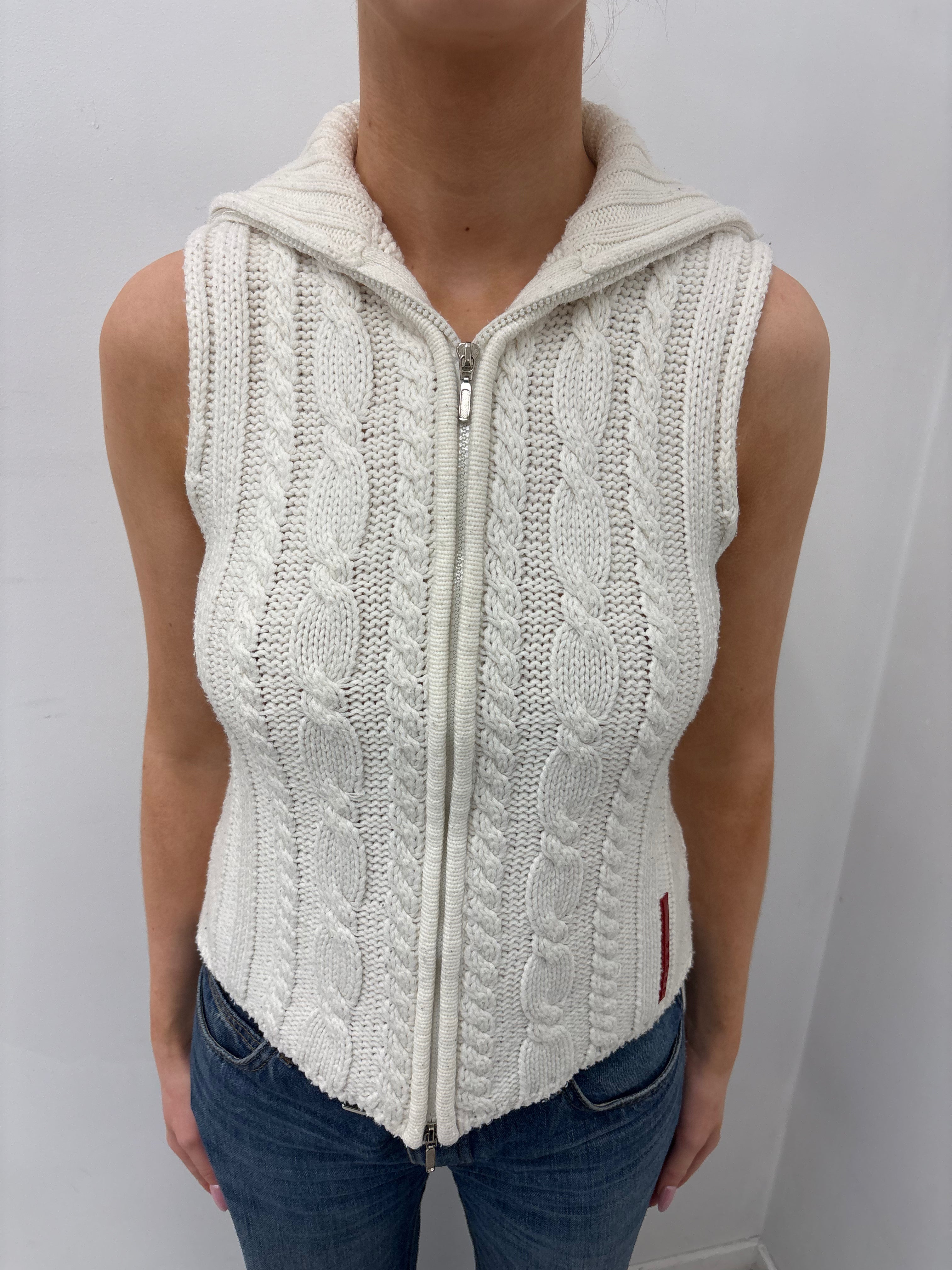 Prada Cable Knit Zip-Up Vest