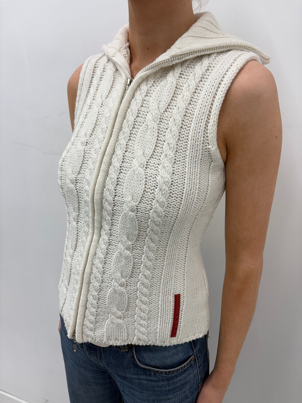 Prada Cable Knit Zip-Up Vest