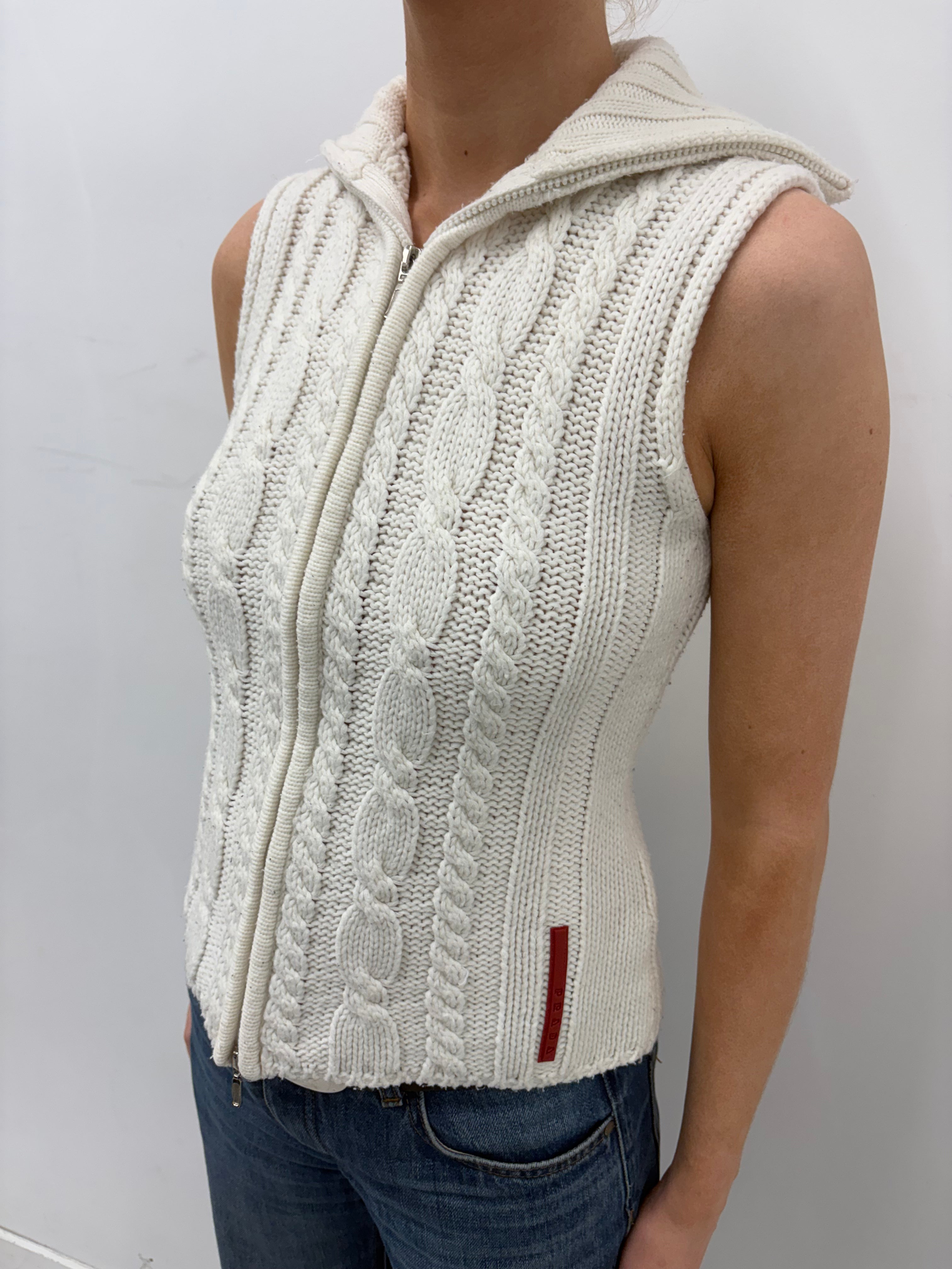 Prada Cable Knit Zip-Up Vest