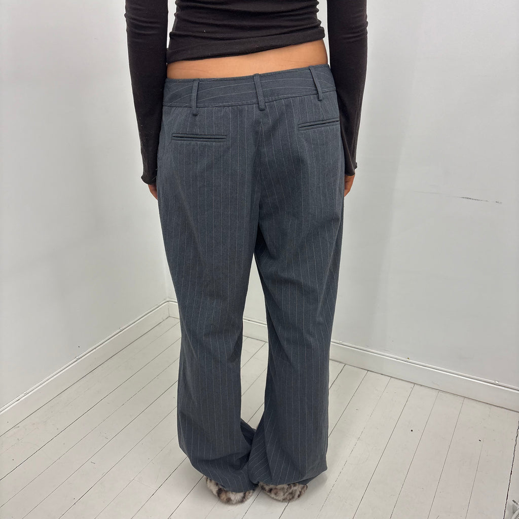 Grey Pinstripe Low-Rise Pants