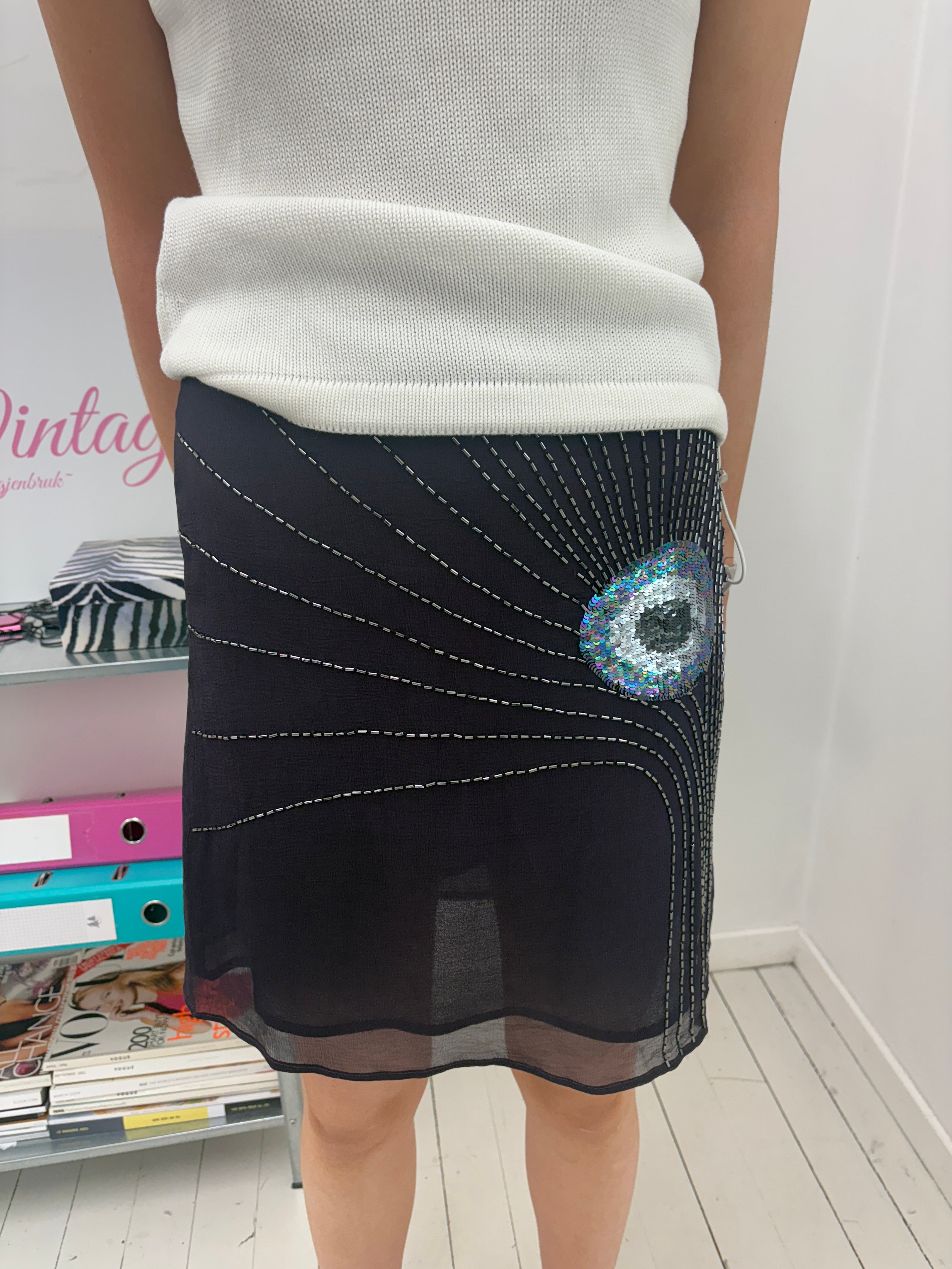 Black Sheer Skirt with Sequin Sun Motif