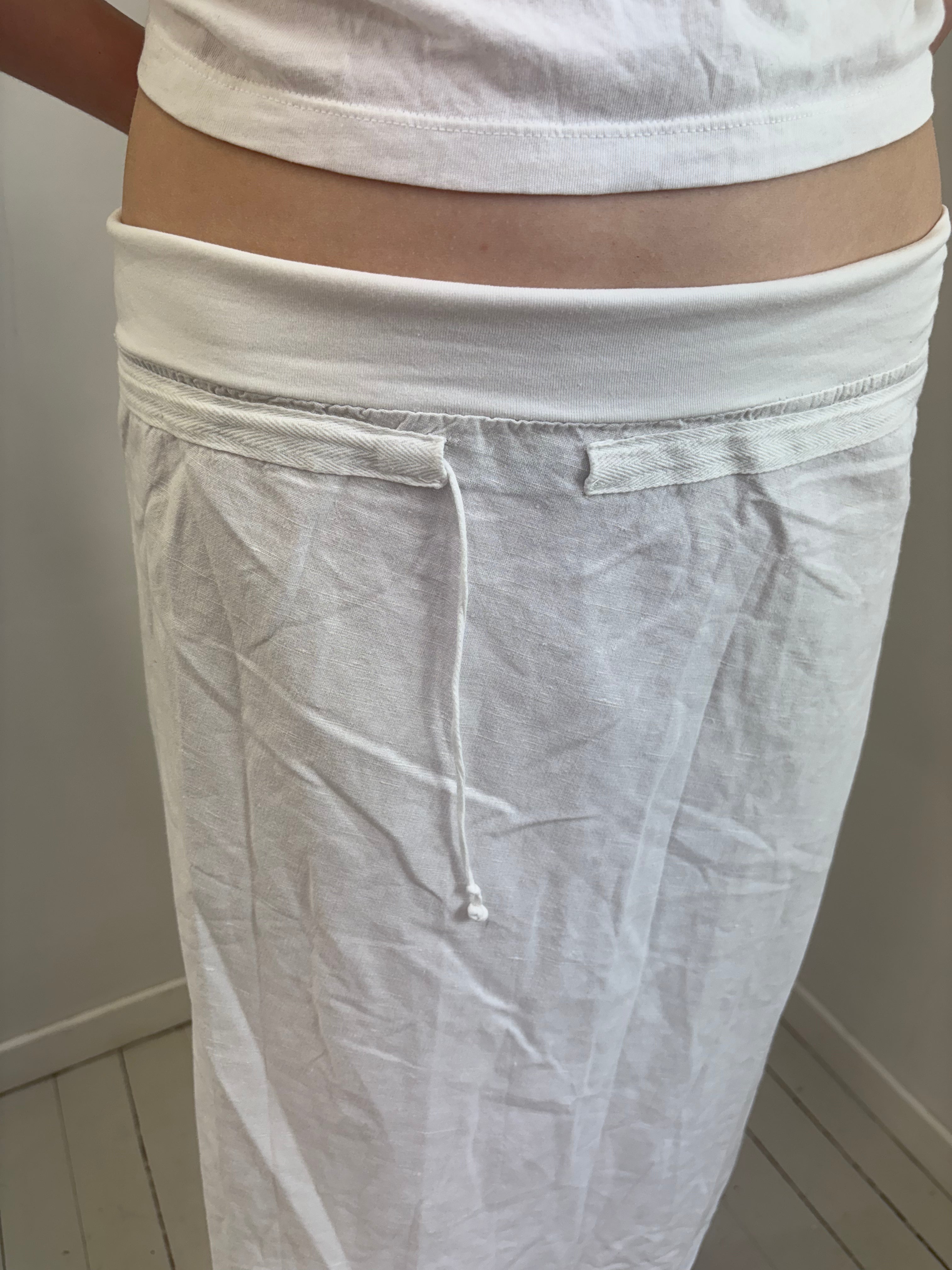 White Linen-Blend Foldover Maxi Skirt