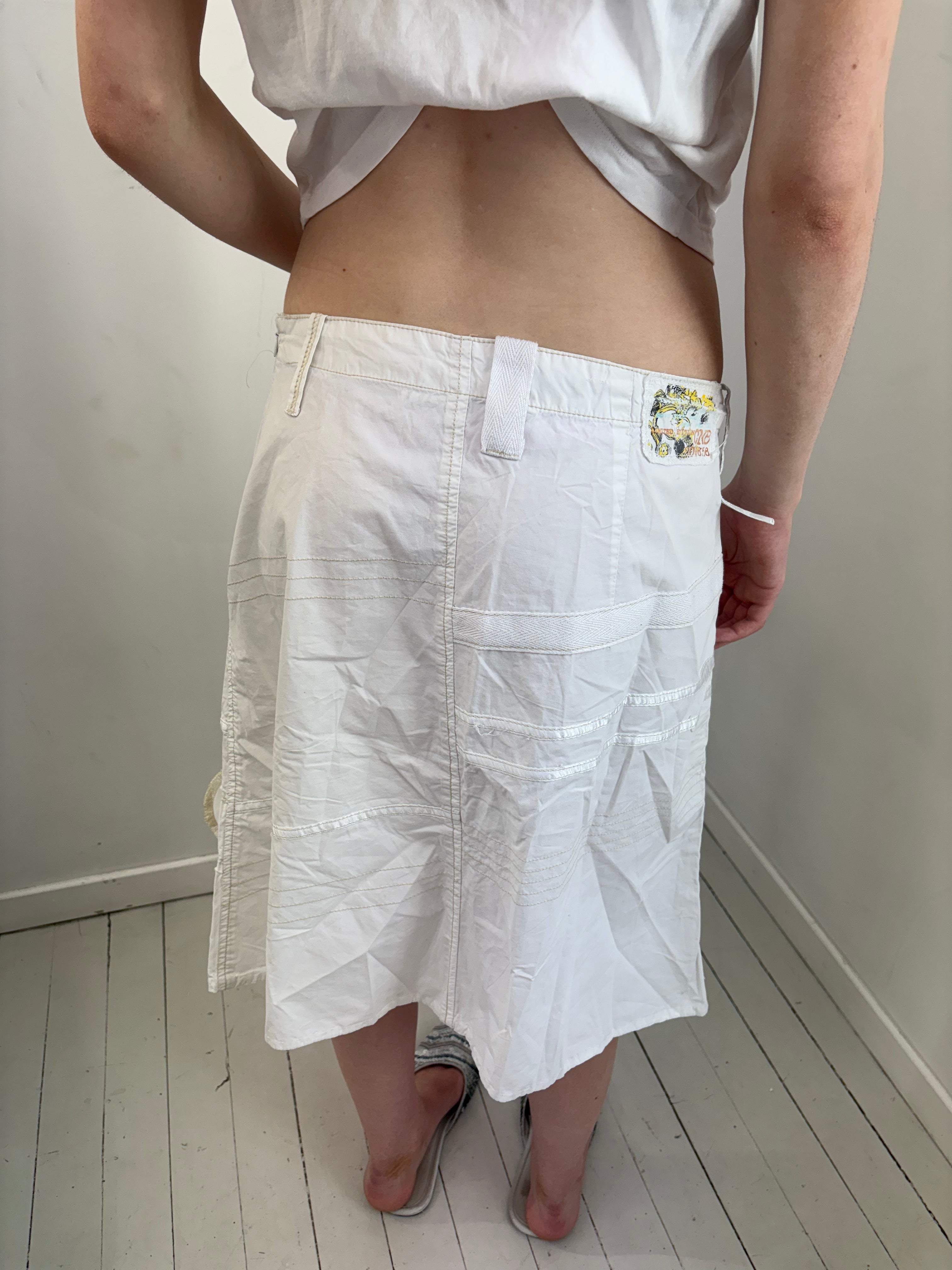 White Structured Patchwork Midi Skirt