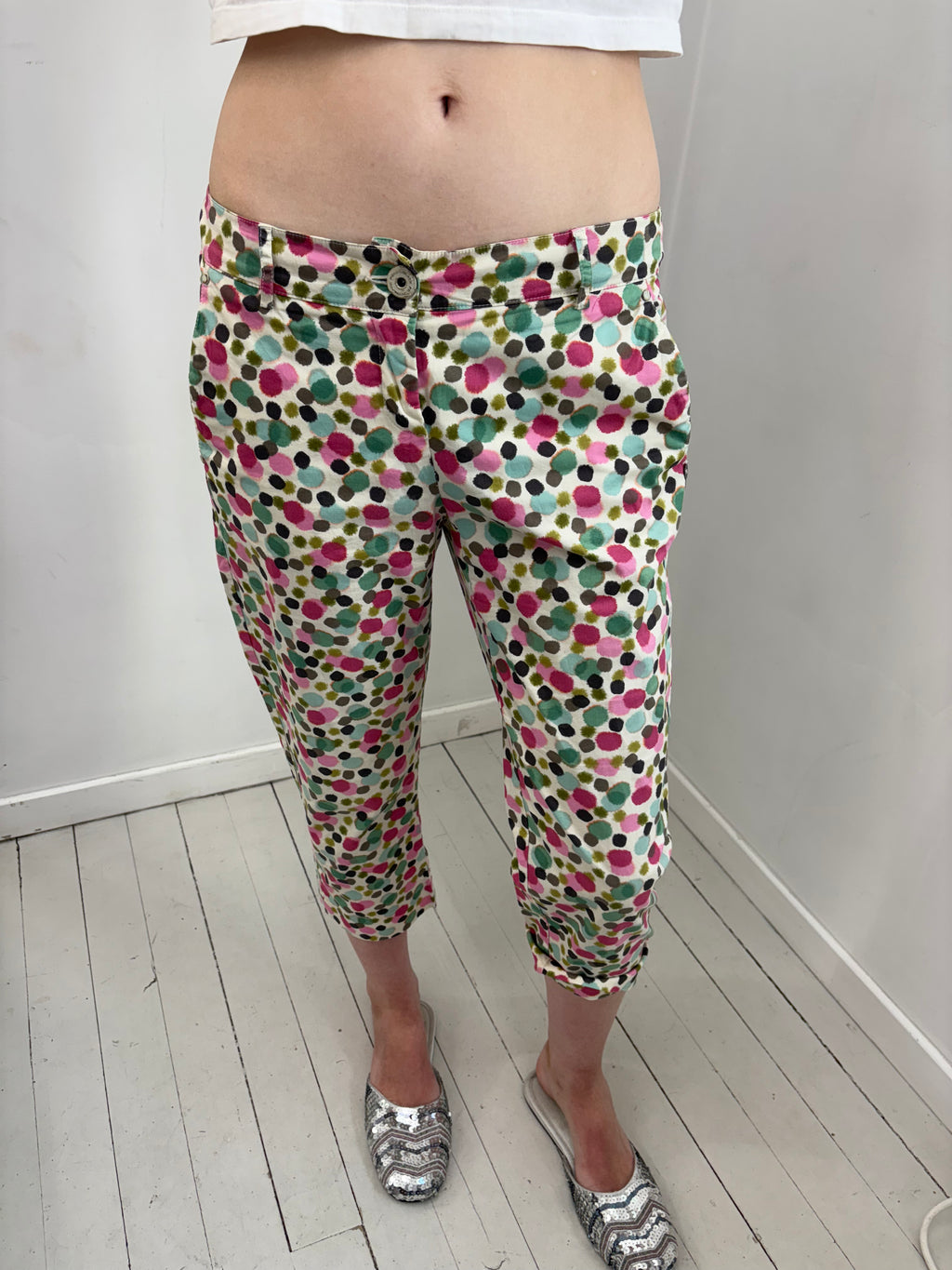 Colorful Polka Dot Print Capri Pants