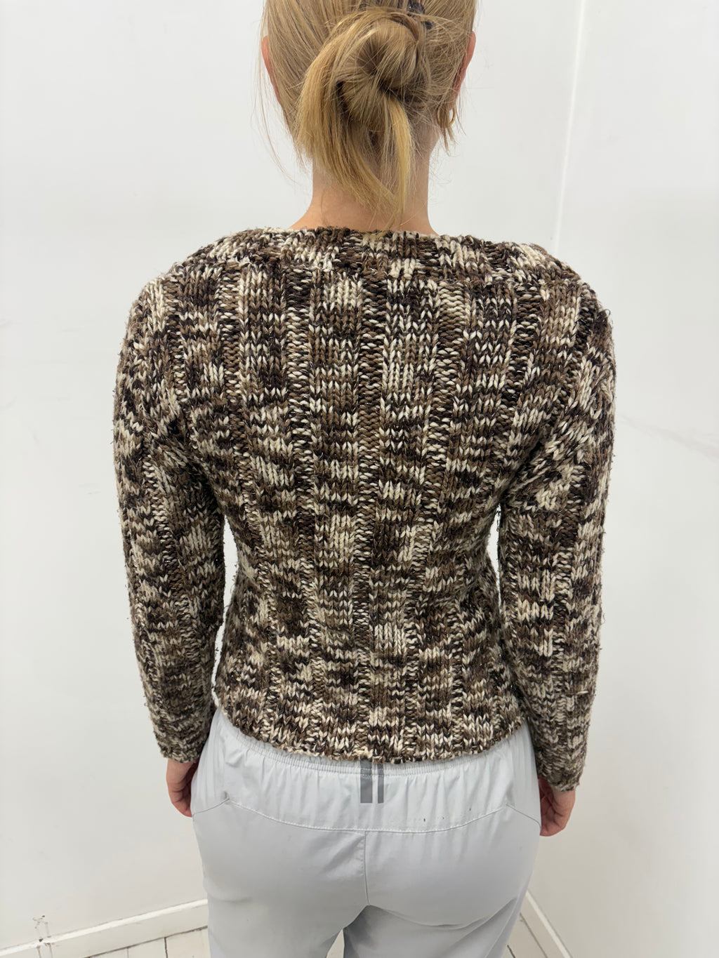 Brown Marled Knit Button-Up Cardigan