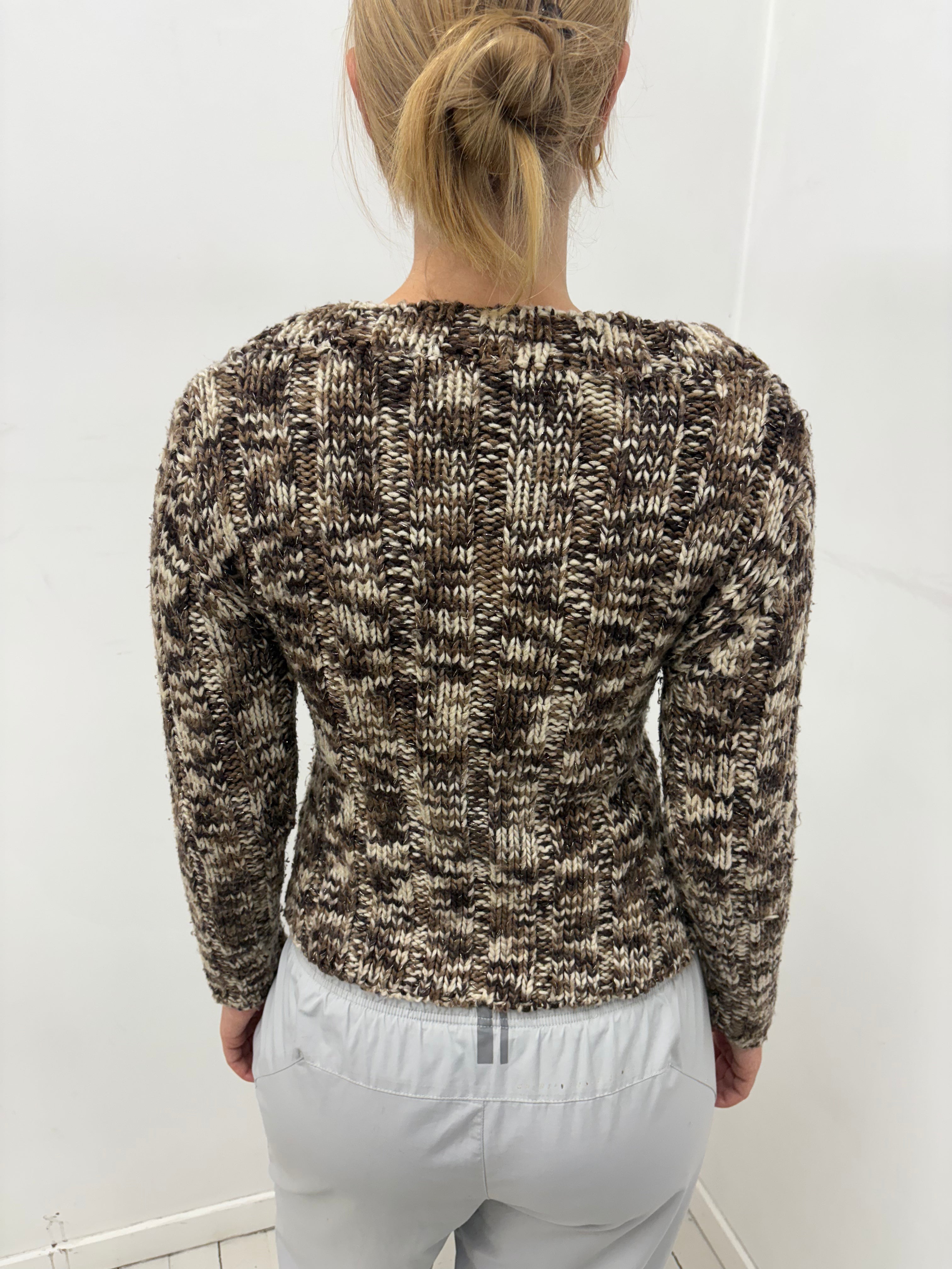 Brown Marled Knit Button-Up Cardigan