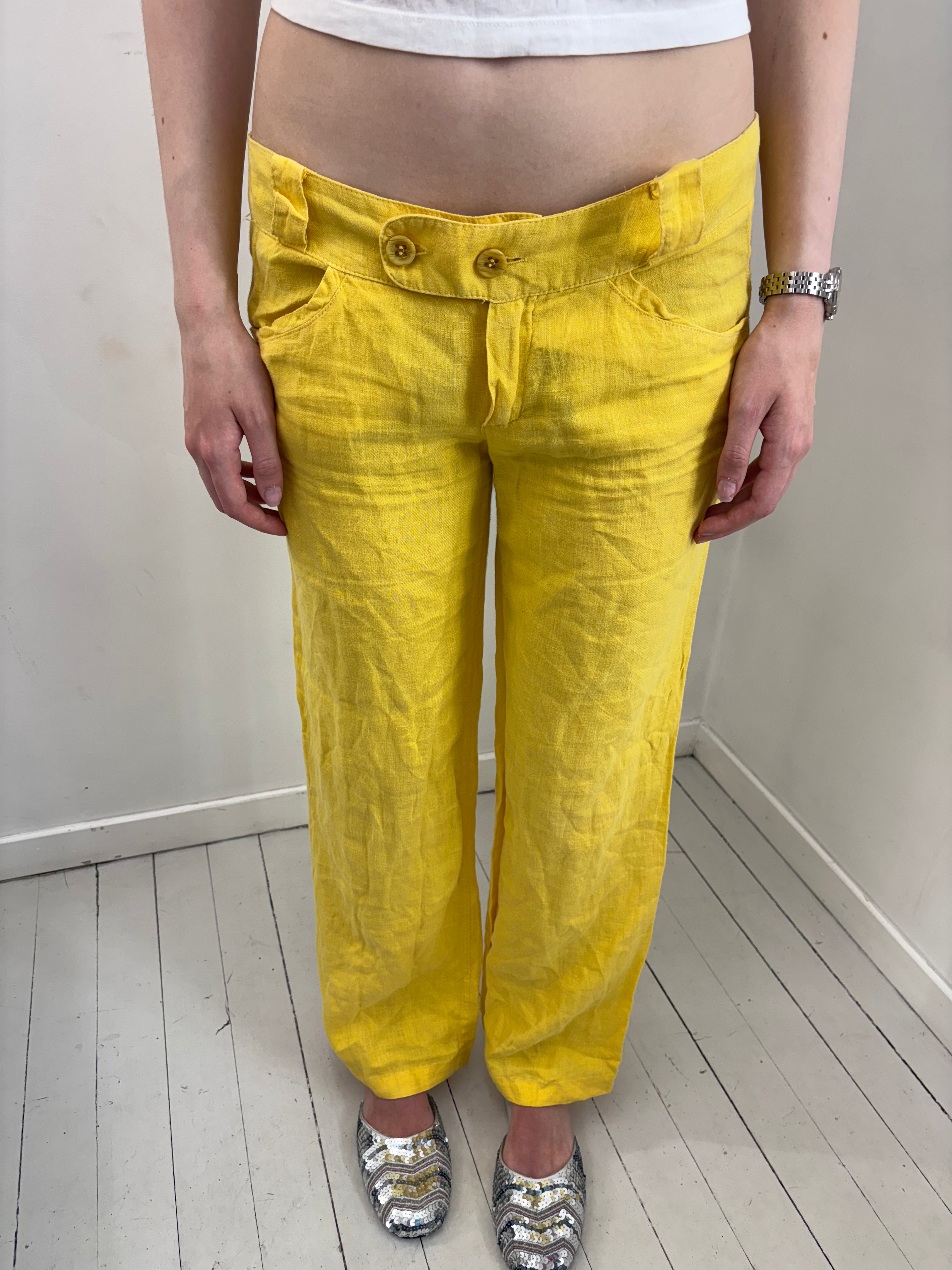 Yellow Linen Wide-Leg Trousers
