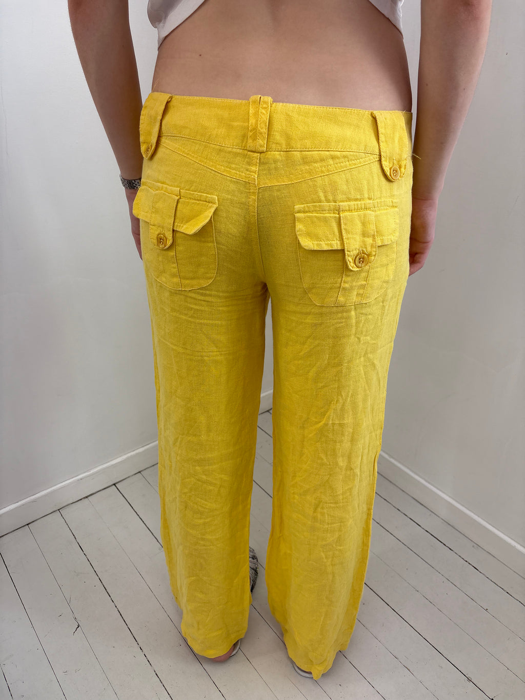 Yellow Linen Wide-Leg Trousers