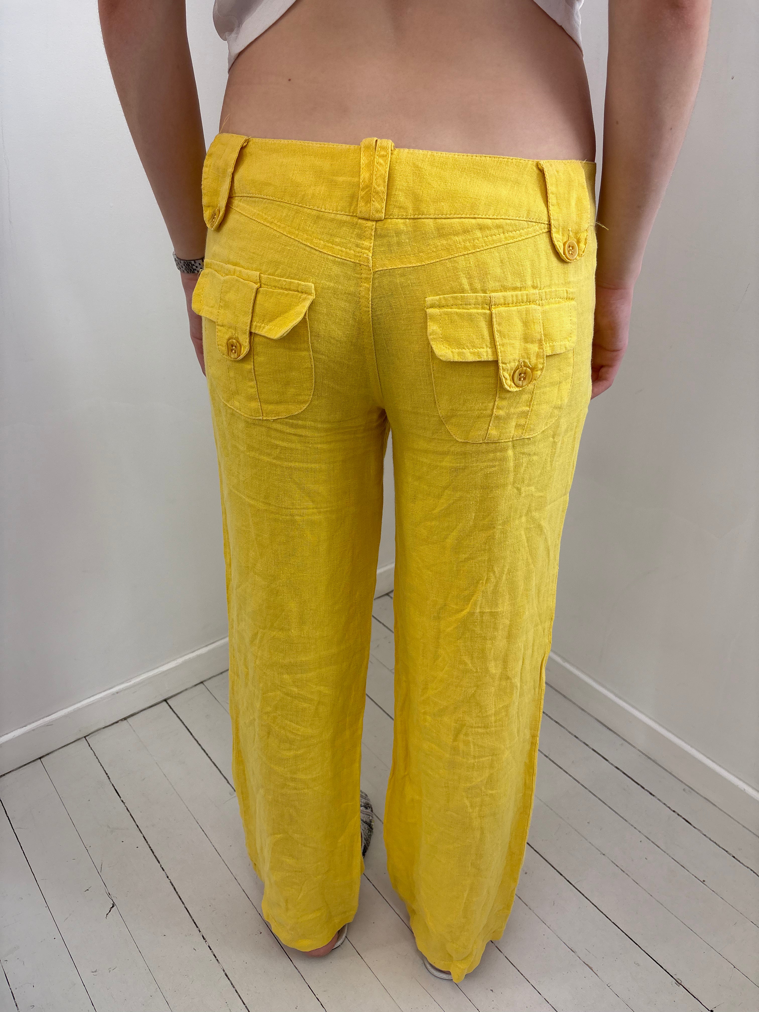 Yellow Linen Wide-Leg Trousers
