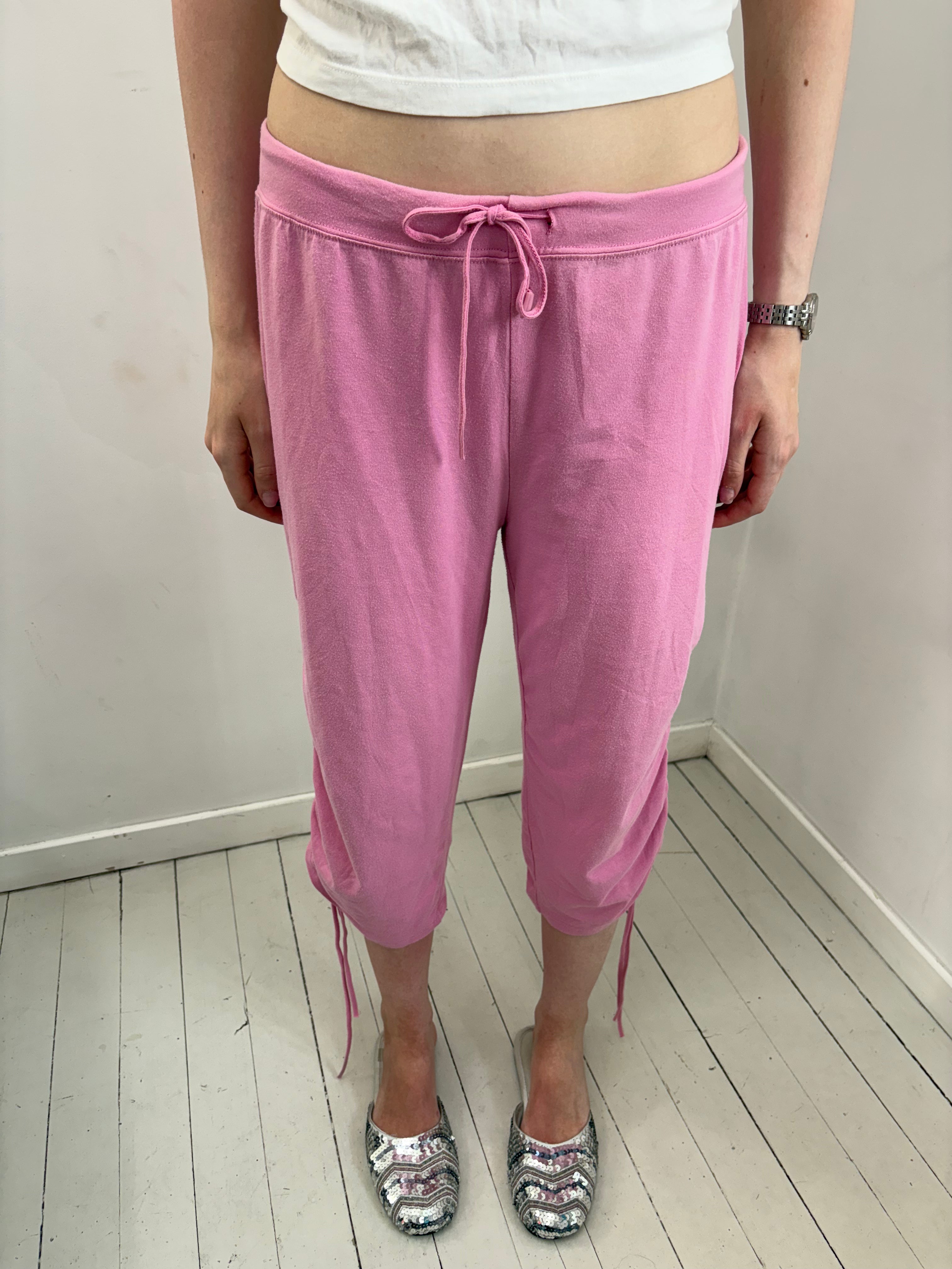 Pink Terry Cloth Drawstring Capri Pants