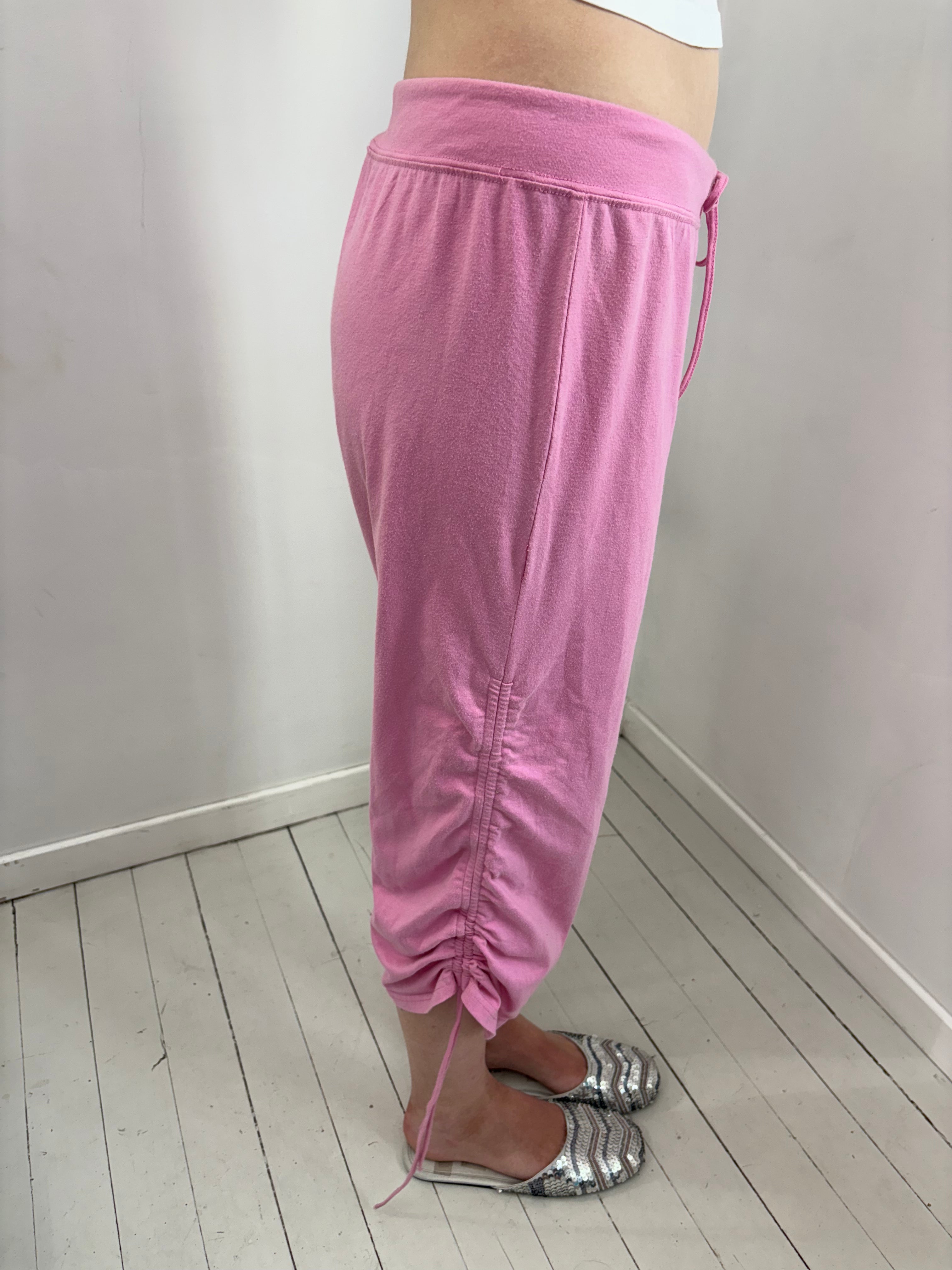 Pink Terry Cloth Drawstring Capri Pants