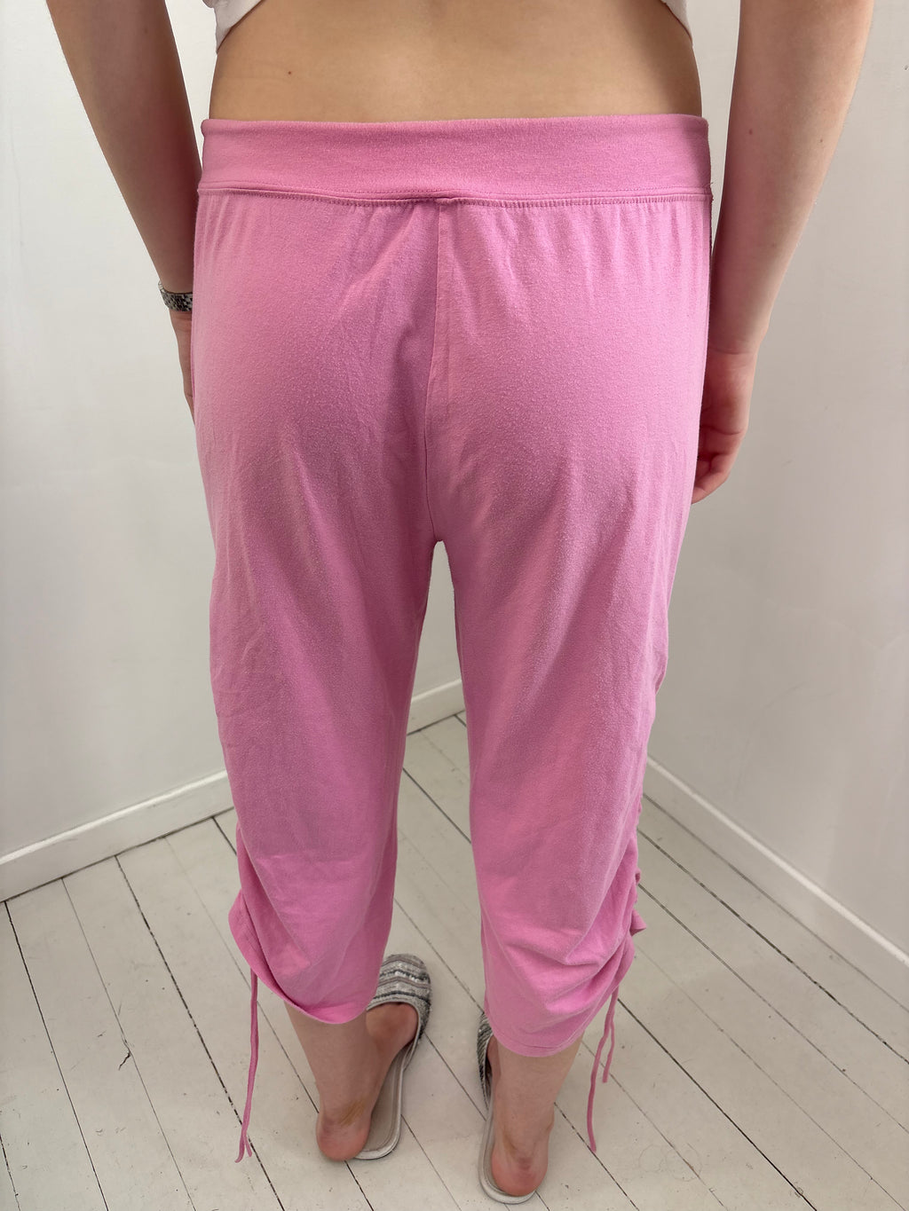 Pink Terry Cloth Drawstring Capri Pants