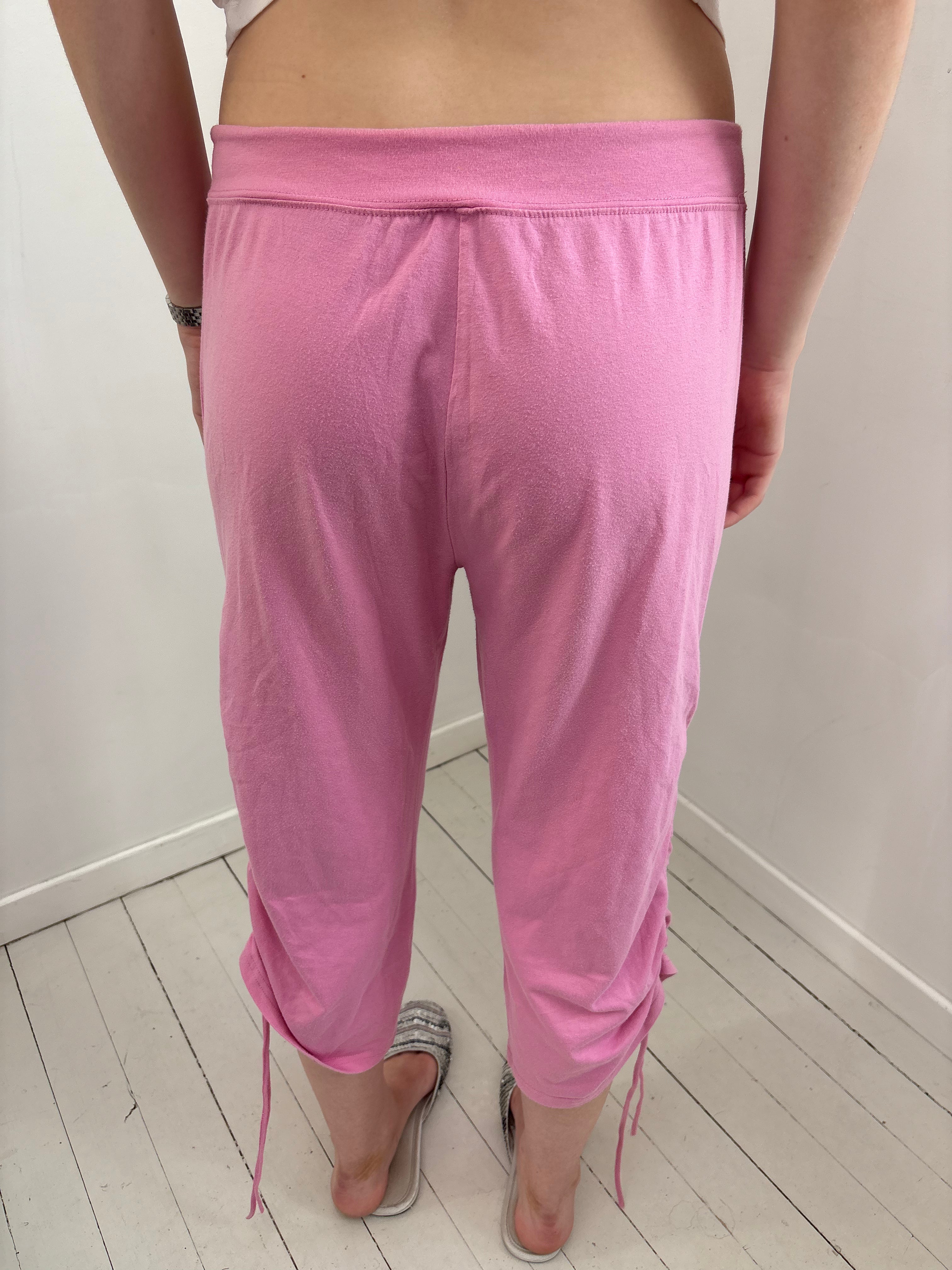 Pink Terry Cloth Drawstring Capri Pants