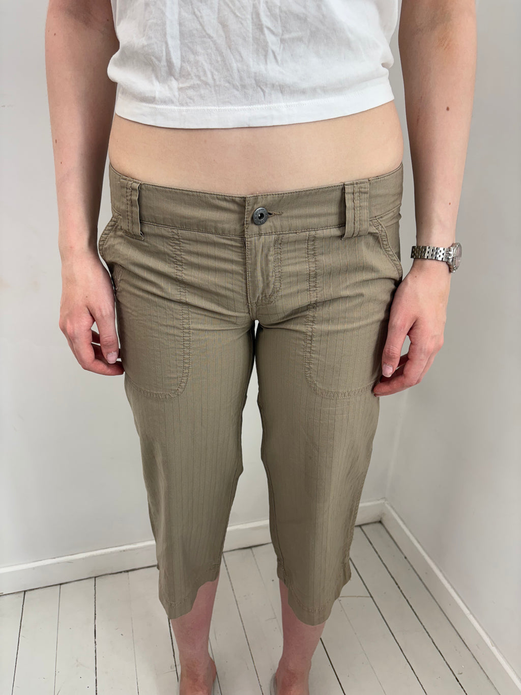 Khaki Pinstripe Capri Pants