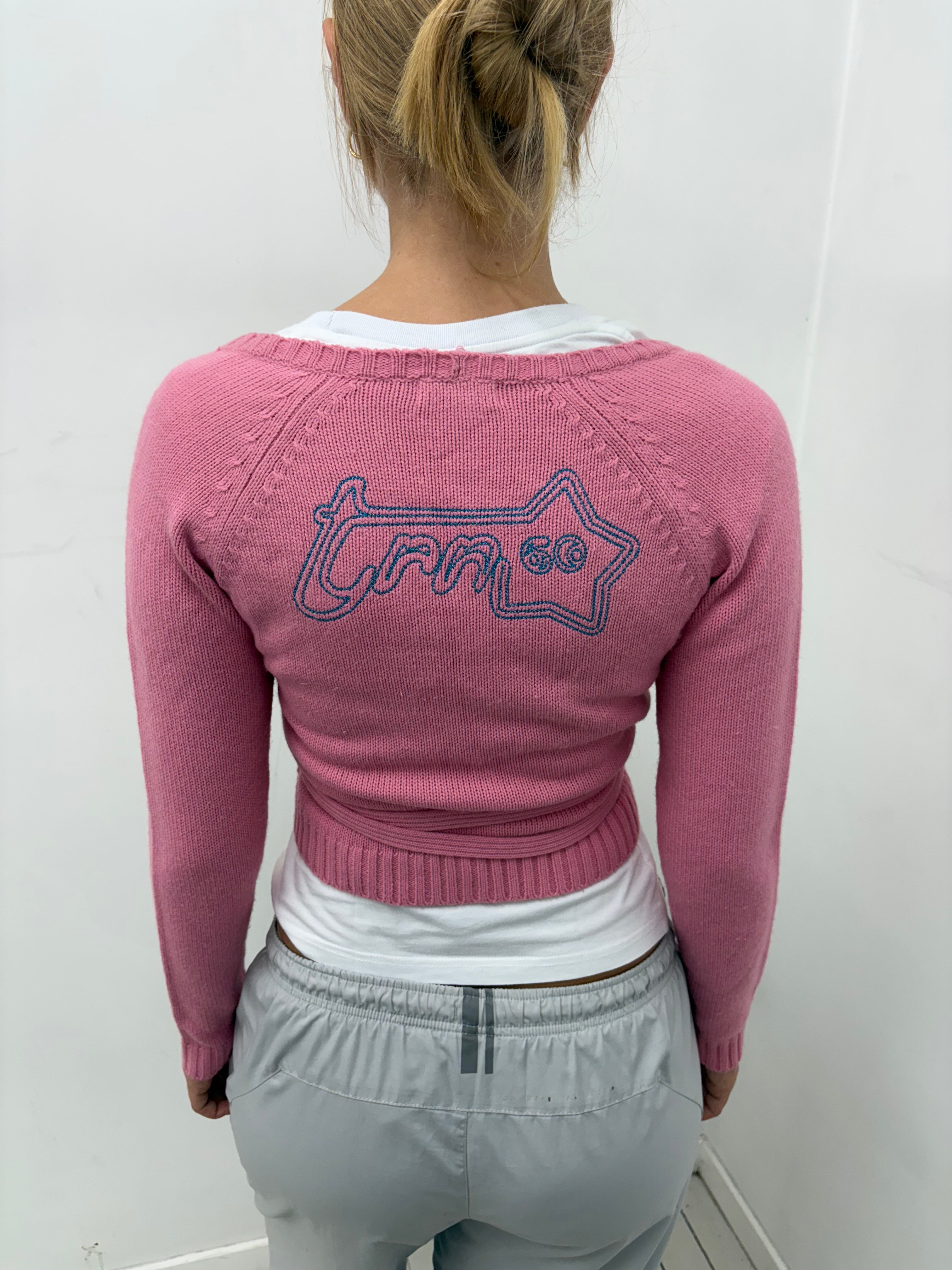 Pink Wrap Knit Cardigan with Star Detail