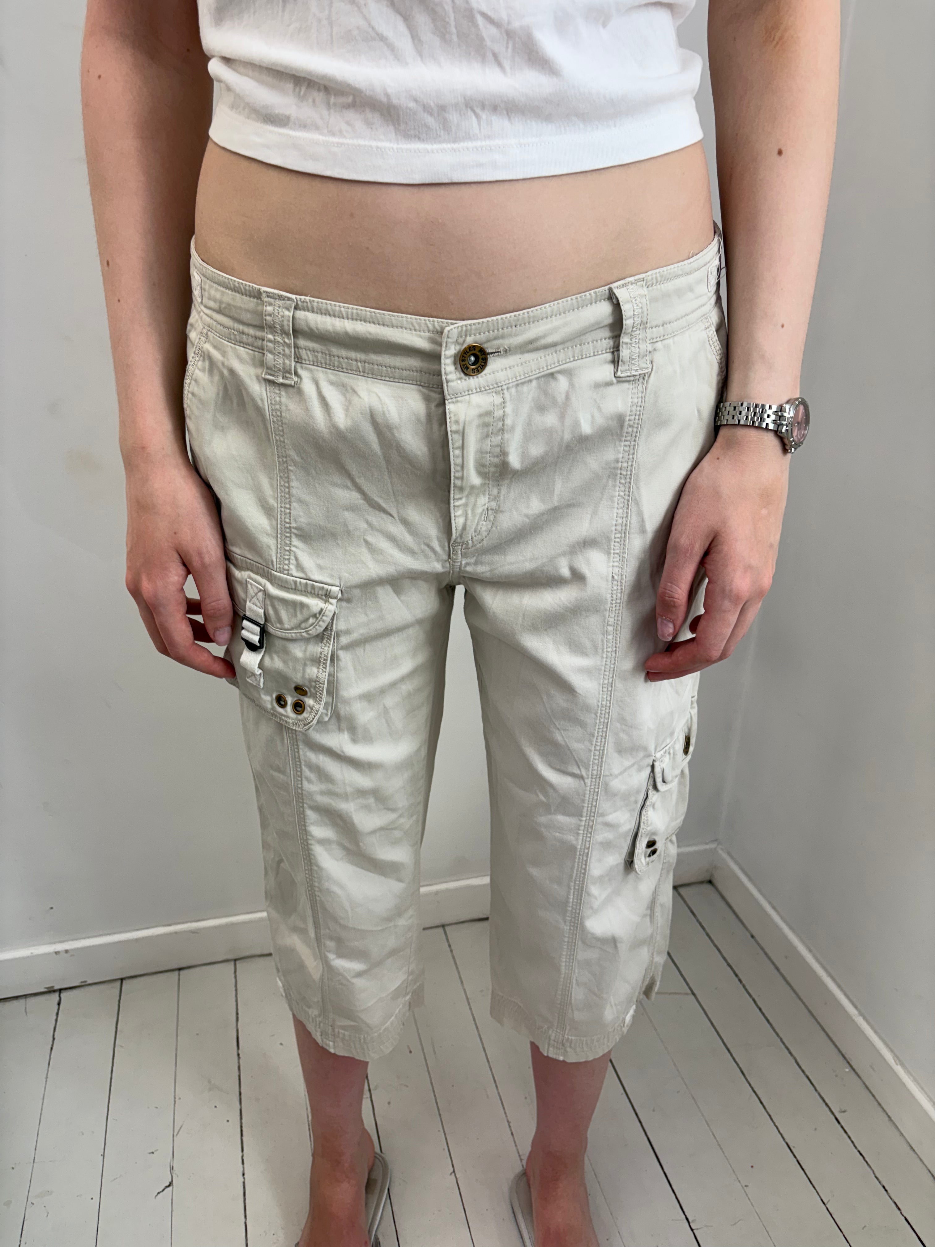 Beige Utility Cargo Capri Pants